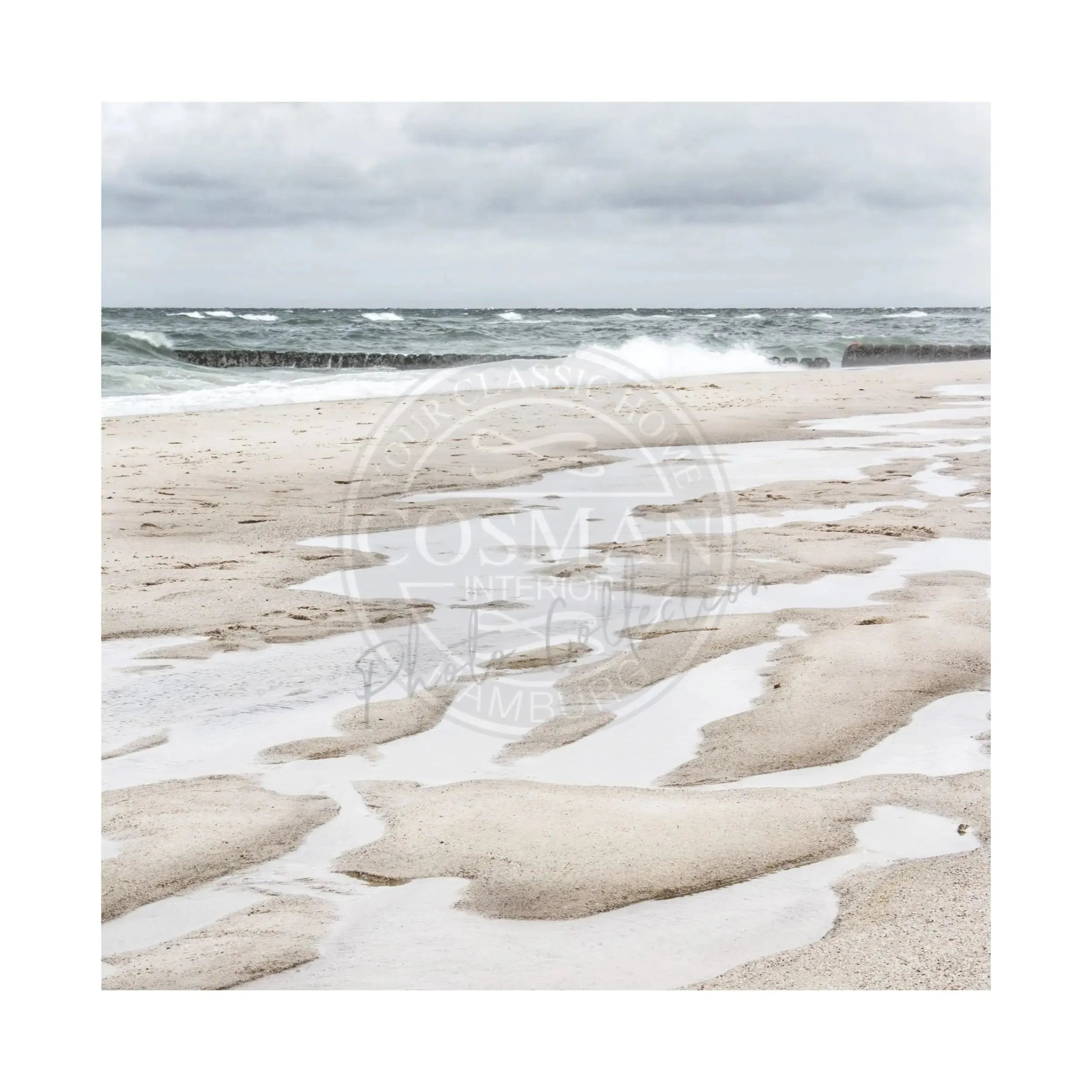 Schwarz-weiß Poster "Strand" von Cosman-Photocollection, 40x40 cm, mit weißem Rand, zeigt eine Strandlandschaft auf Sylt.