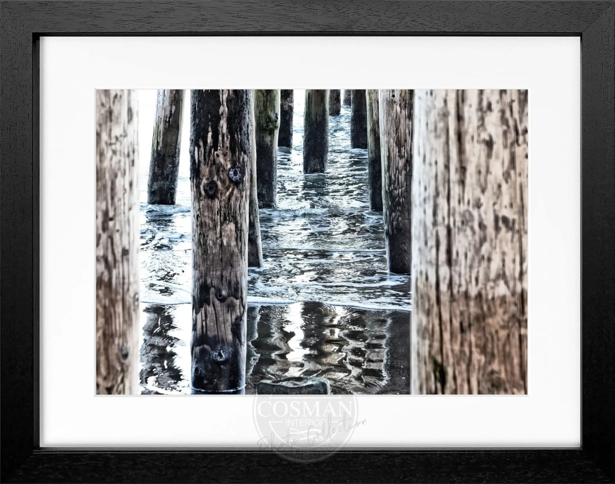 Schwarz-weiß Poster mit Rahmen, Kalifornien Pier Motiv, von Cosman-Photocollection, 31cm x 25cm, dekoratives Wandbild