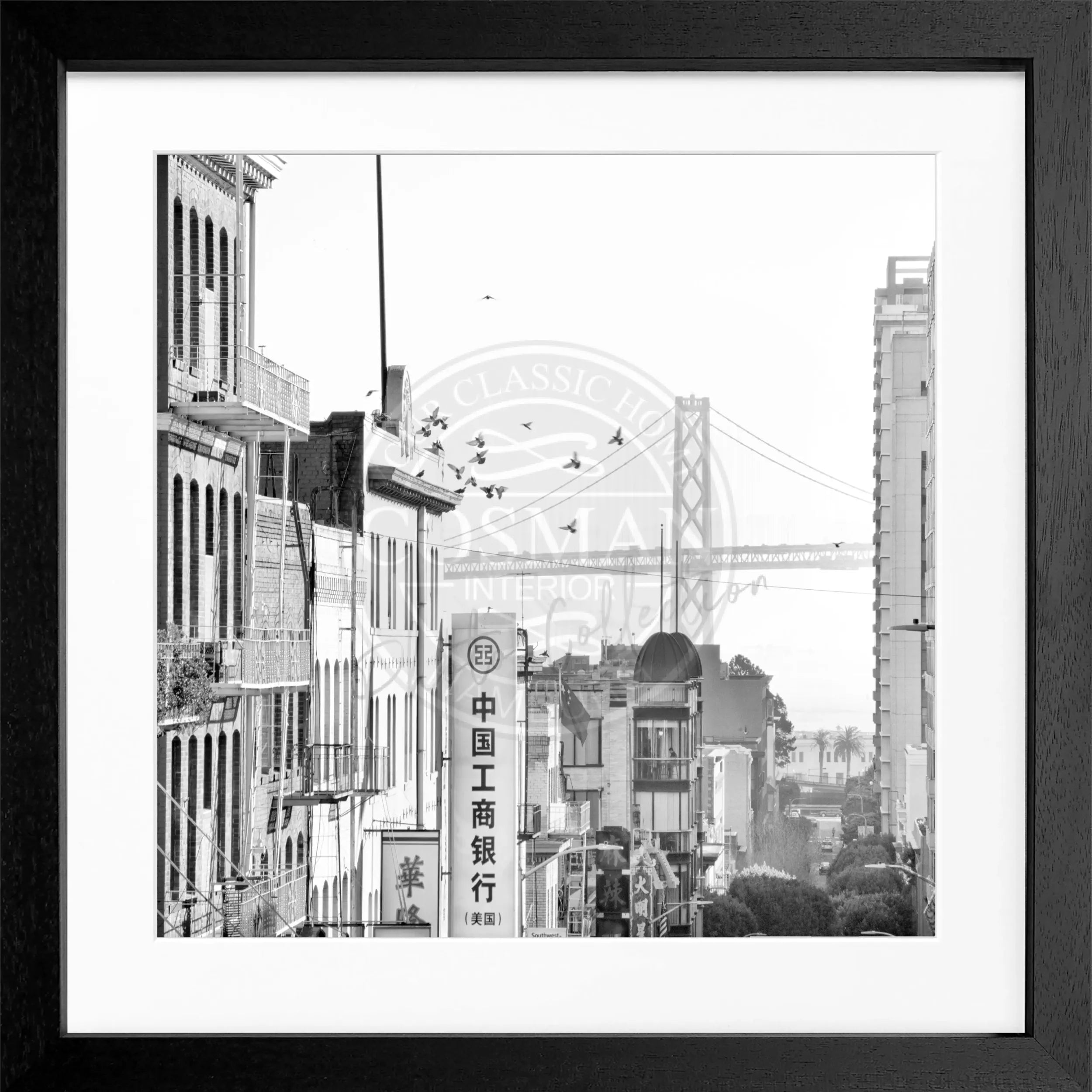 Schwarz-weiß Poster mit Rahmen, San Francisco Bay Bridge Motiv, quadratisch, von Cosman-Photocollection, 55x55cm