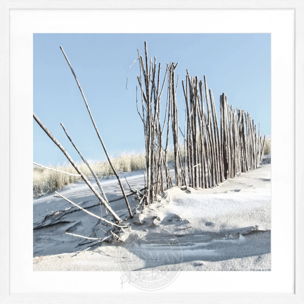 Schwarz-weiß Poster mit Rahmen ’Beach’ Sylt von Cosman-Photocollection, quadratisches Bild, 55x55cm, Meereslandschaft