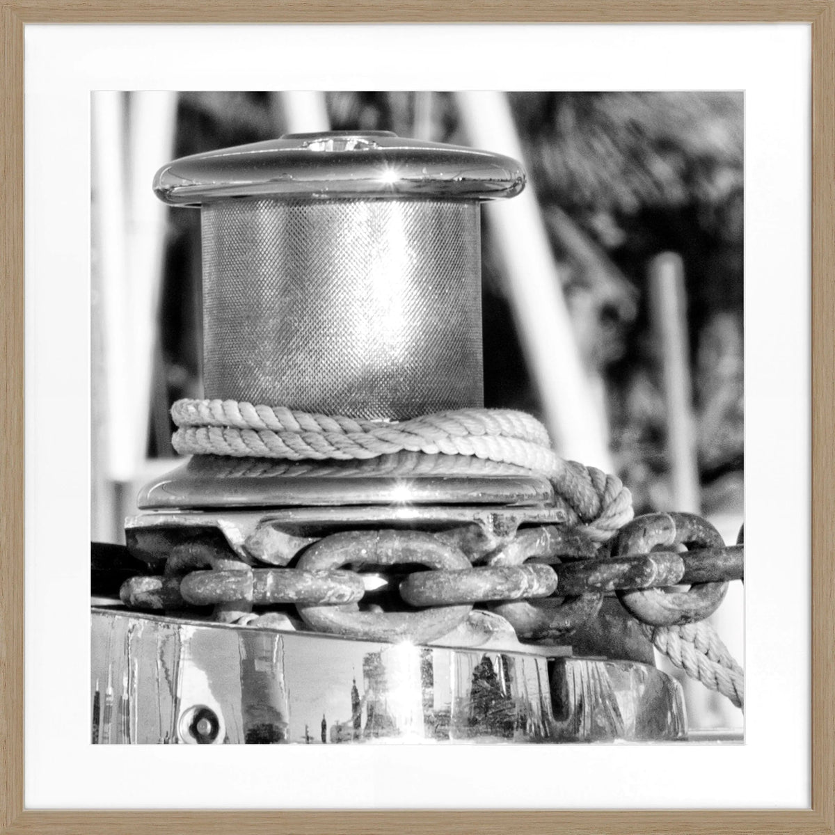 Schwarz-weiß Poster mit Rahmen von Cosman-Photocollection, Motiv eines Bootes in Florida Key West, quadratisch, 55x55 cm