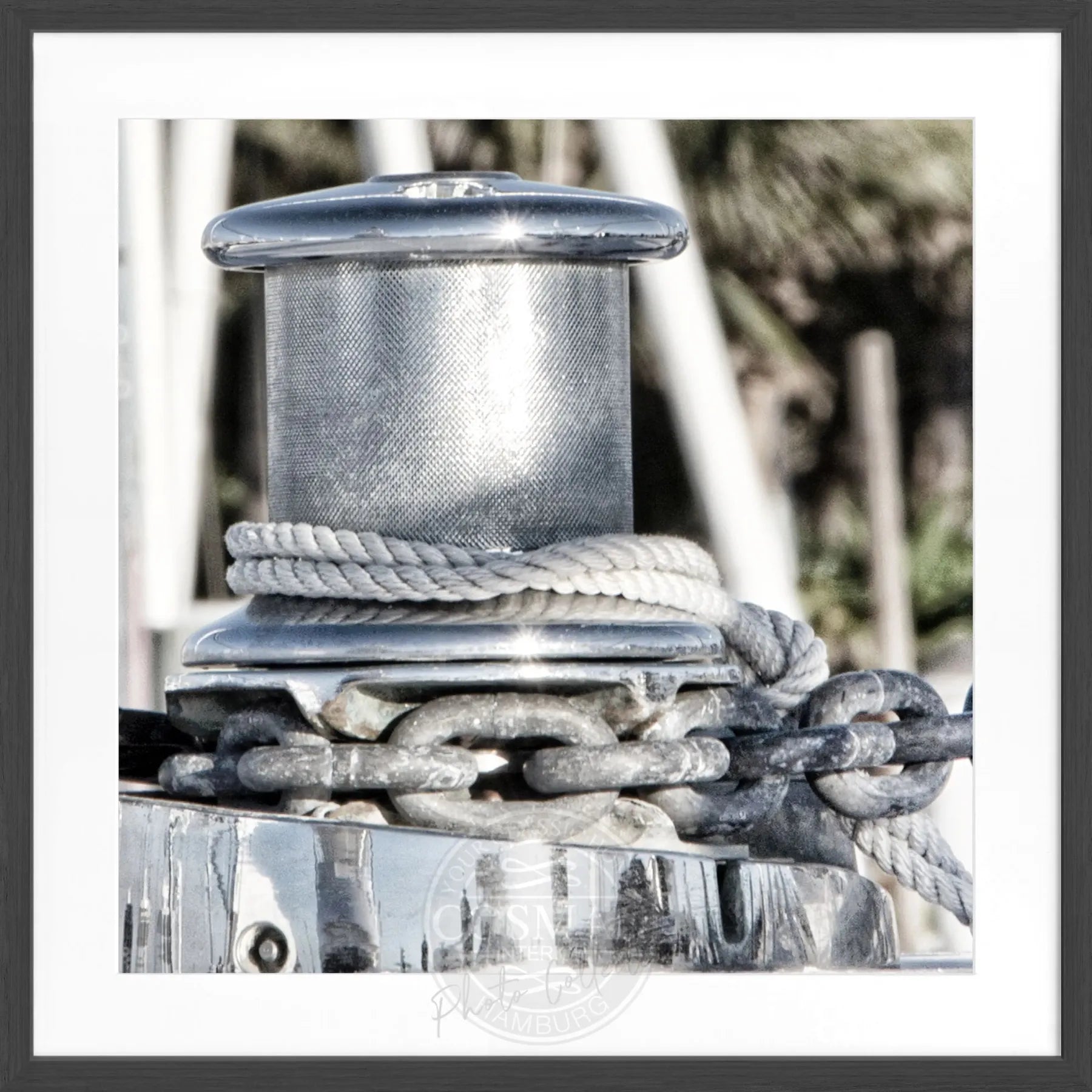 Schwarz-weiß Poster mit Rahmen 'Boat' von Cosman-Photocollection, Motiv Florida Key West, quadratisch, 55x55 cm