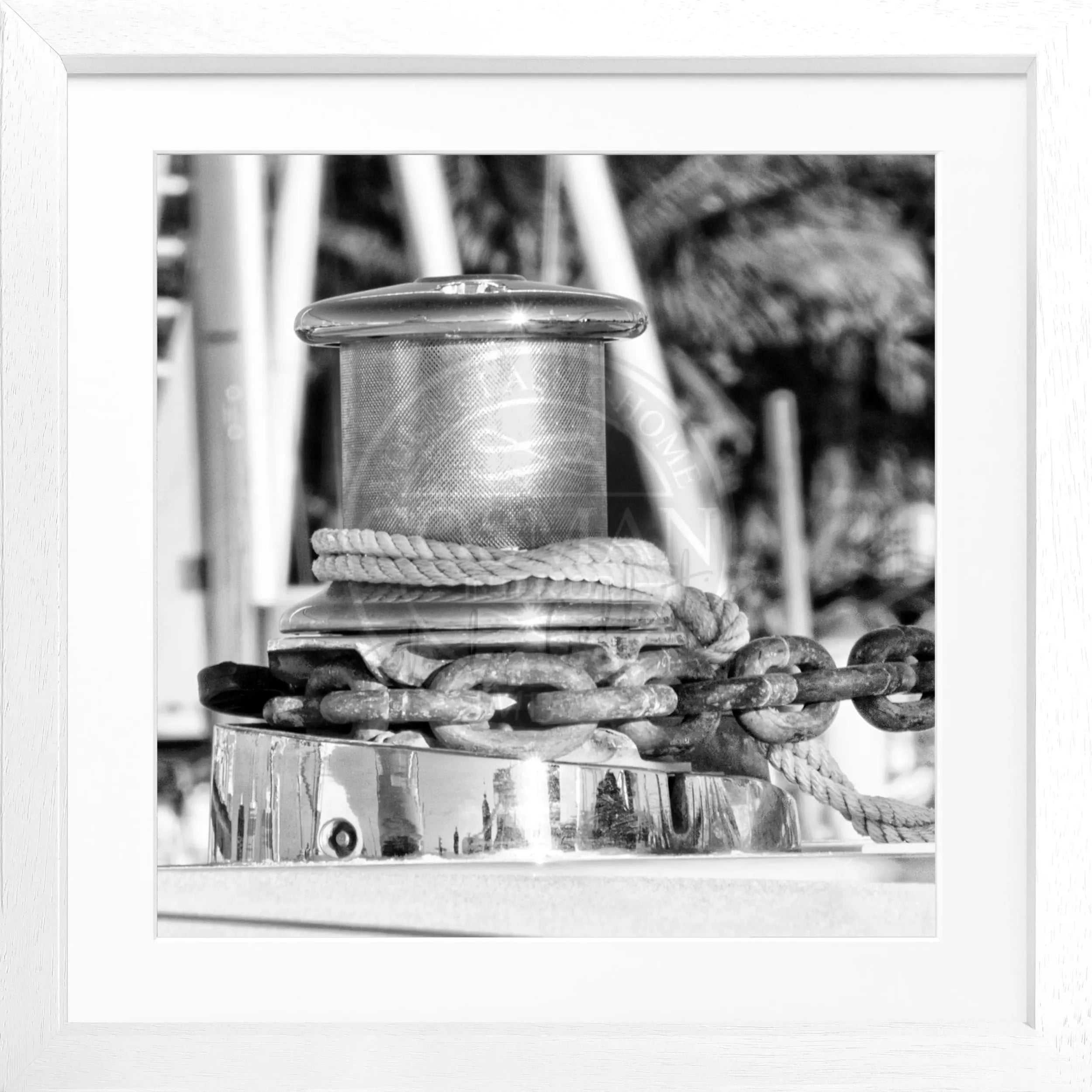 Schwarz-weiß Poster mit Rahmen 'Boat' von Cosman-Photocollection, Florida Key West Motiv, quadratisch 55x55cm
