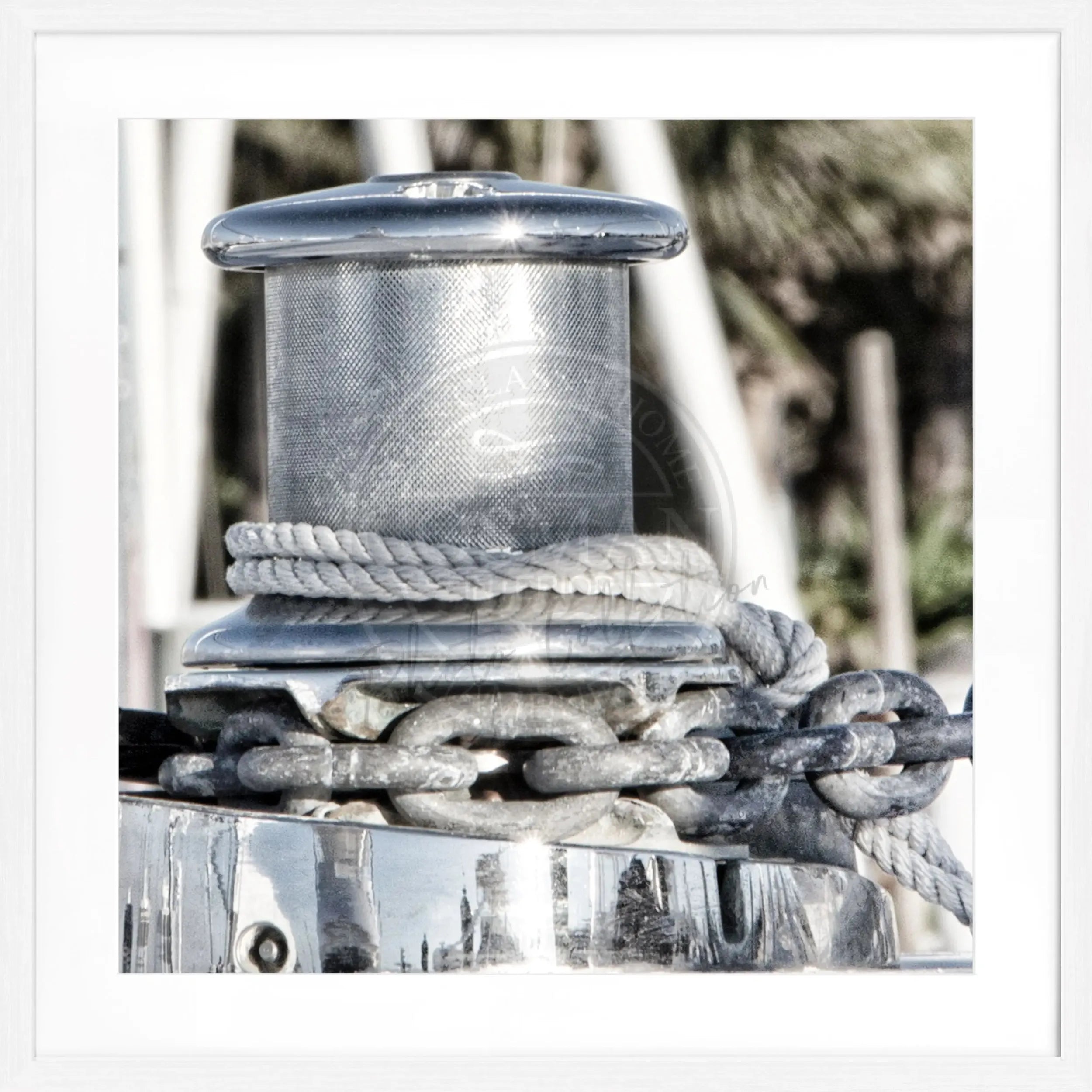 Schwarzes und weißes Poster mit Rahmen 'Boat' von Cosman-Photocollection, Motiv von Florida Key West, quadratisch 55x55cm