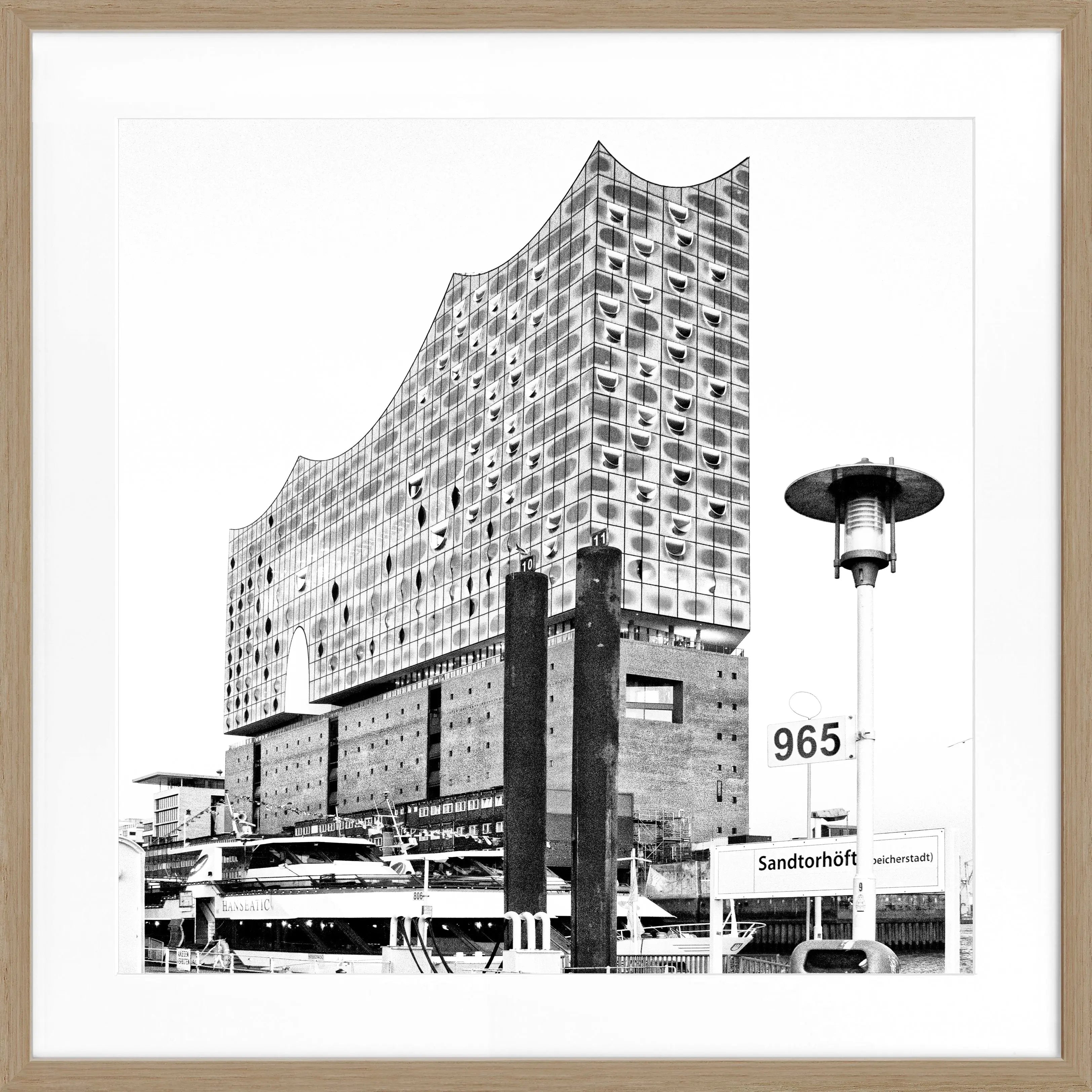 Schwarz-weiß Poster der Elbphilharmonie in Hamburg mit Rahmen, 55x55 cm, von Cosman-Photocollection.