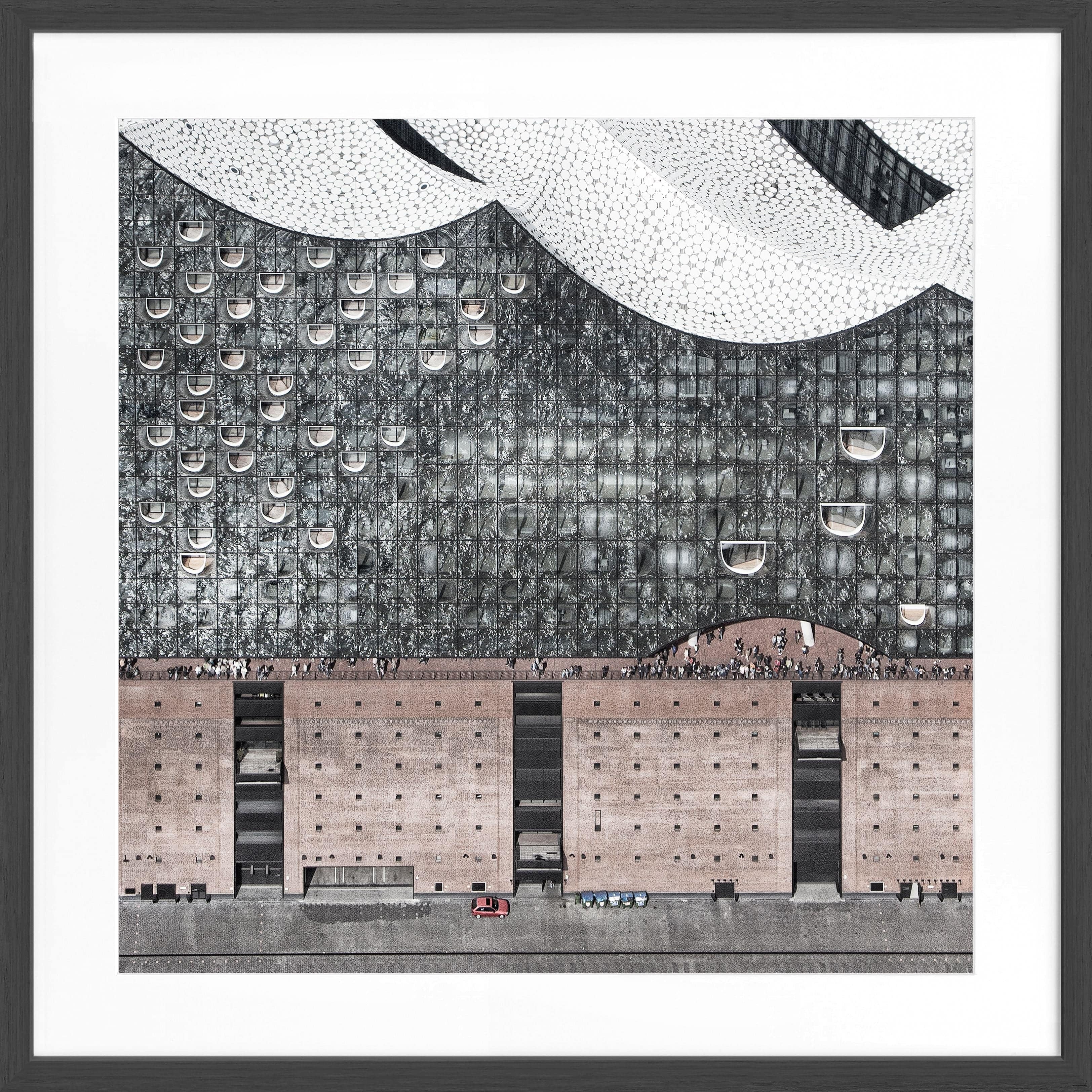 Schwarz-weiß Poster mit Rahmen, Hamburg Elphi Motiv, von Cosman-Photocollection, quadratisch 55x55cm, Wanddekoration