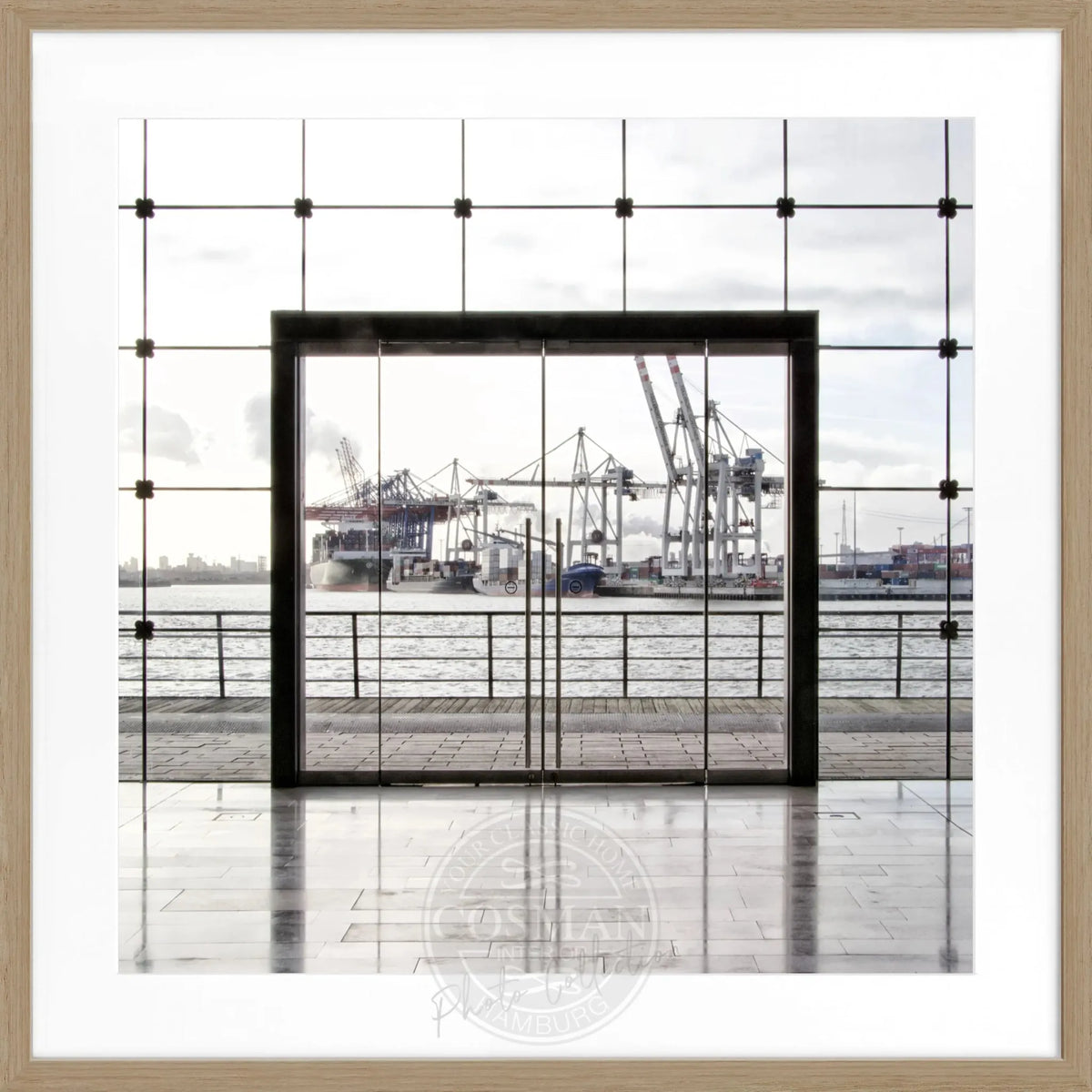 Schwarz-weiß Poster mit Rahmen von Cosman-Photocollection, Hamburg-Motiv, quadratisch 55x55cm, modernes Wandbild