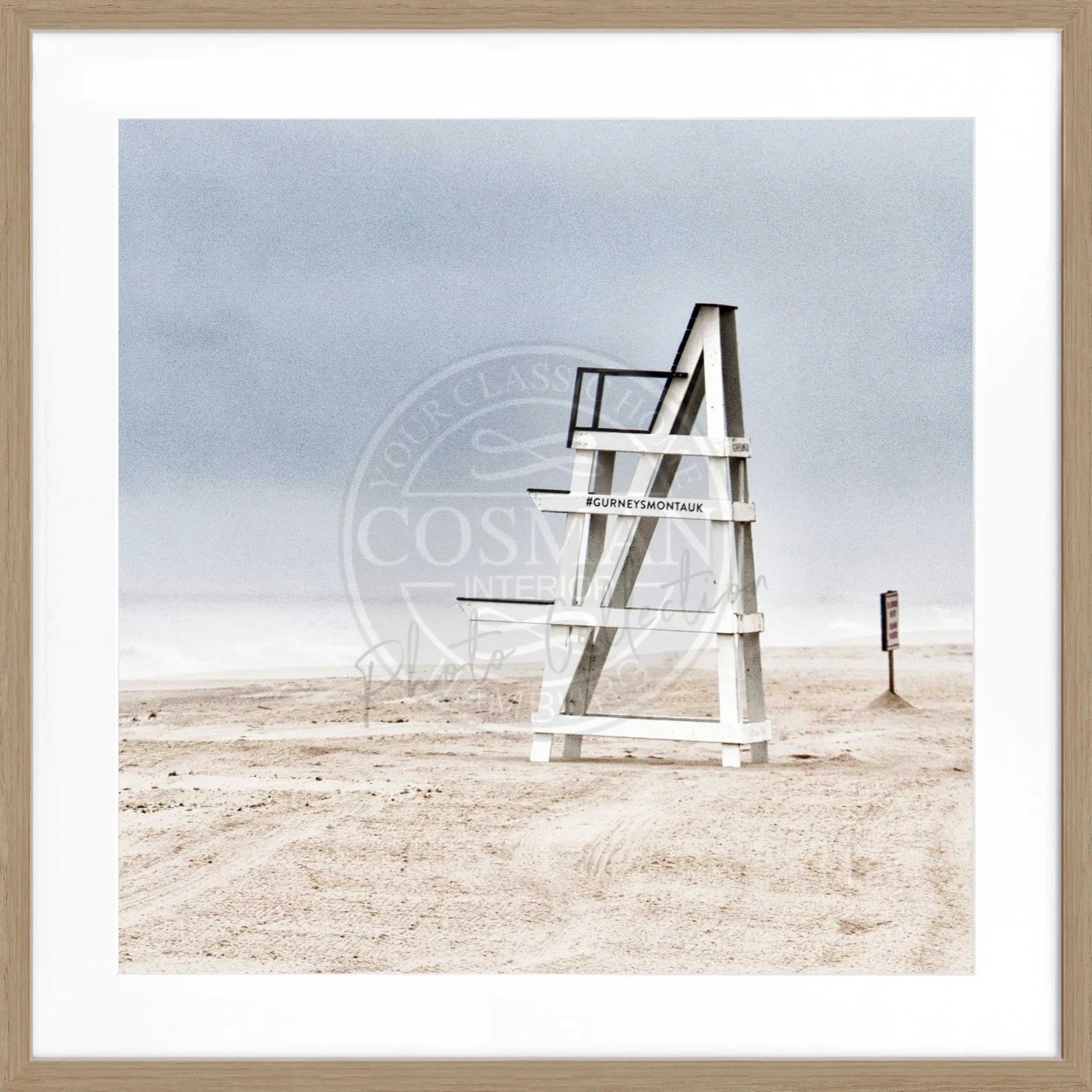 Schwarz-weiß Poster mit Rahmen, Hamptons Long Island Beach Motiv, Cosman-Photocollection, quadratisch 55x55cm