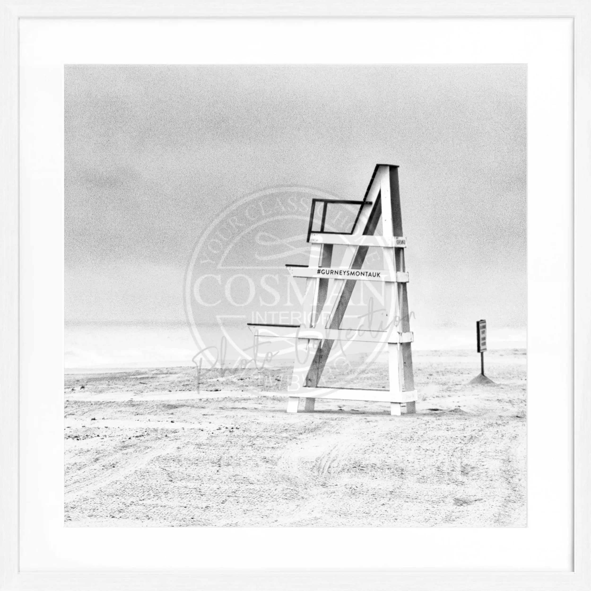 Schwarz-weiß Poster mit Rahmen, Hamptons Long Island Beach Motiv, Quadrat, 55x55cm, von Cosman-Photocollection