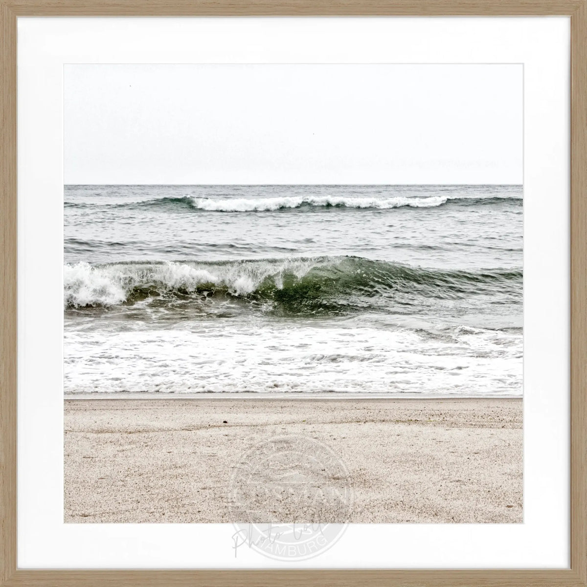 Schwarz-weiß Poster mit Rahmen, Hamptons Long Island Ocean Motiv, 55x55cm, von Cosman-Photocollection