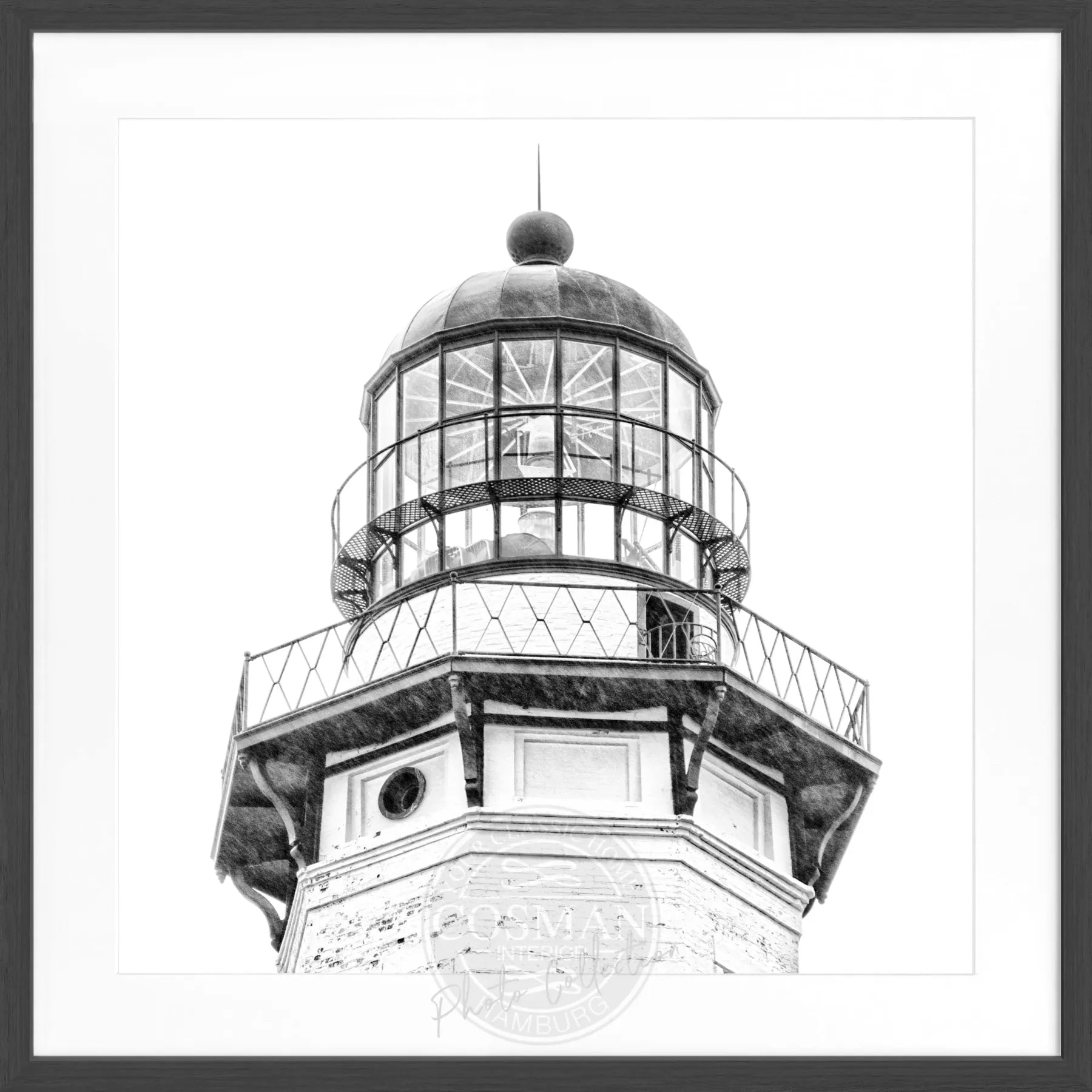 Schwarz-weiß Poster mit Rahmen, Hamptons Montauk Lighthouse Motiv, von Cosman-Photocollection, quadratisch 55x55cm