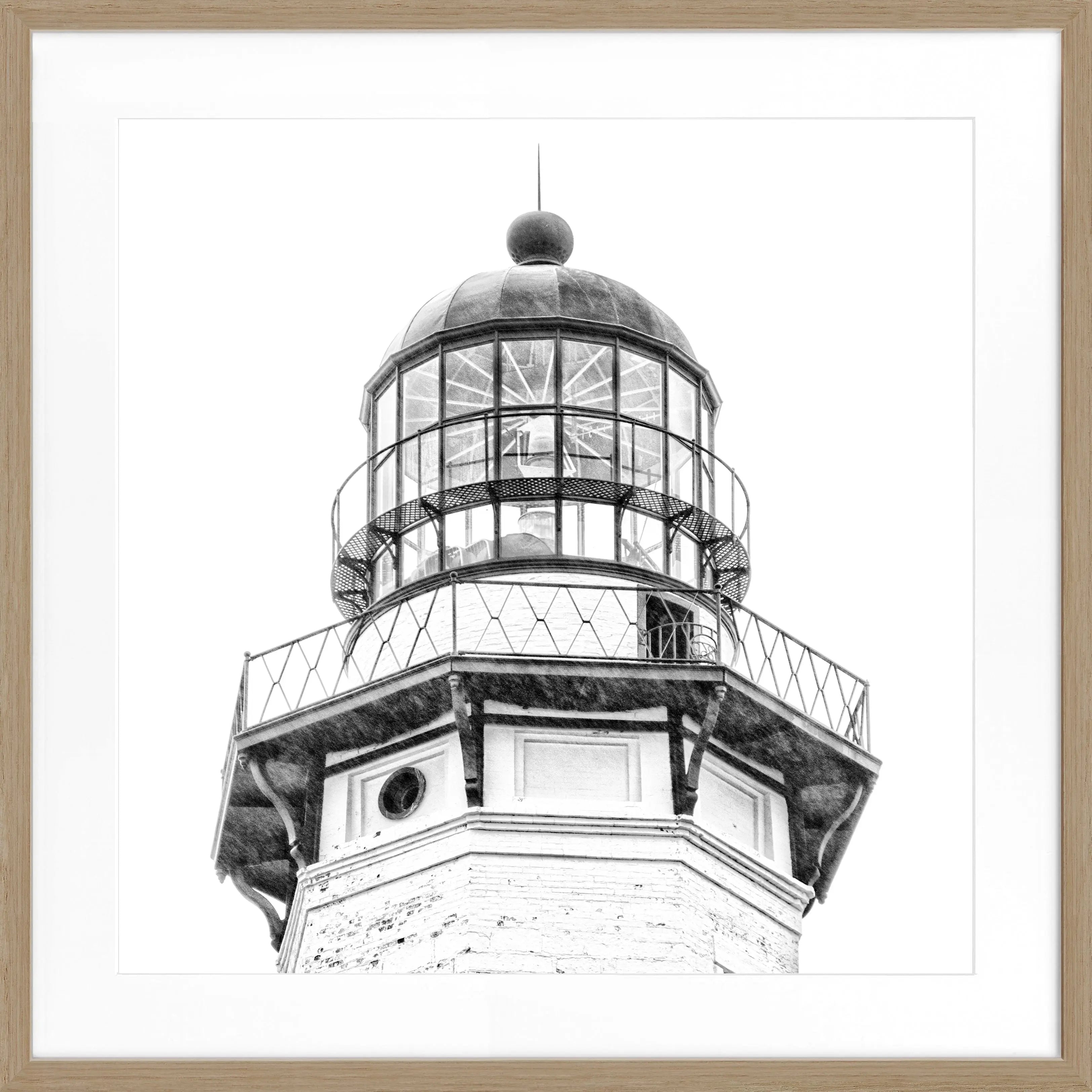 Schwarz-weiß Poster mit Rahmen, Hamptons Montauk Lighthouse Motiv, von Cosman-Photocollection, quadratisch 55x55cm