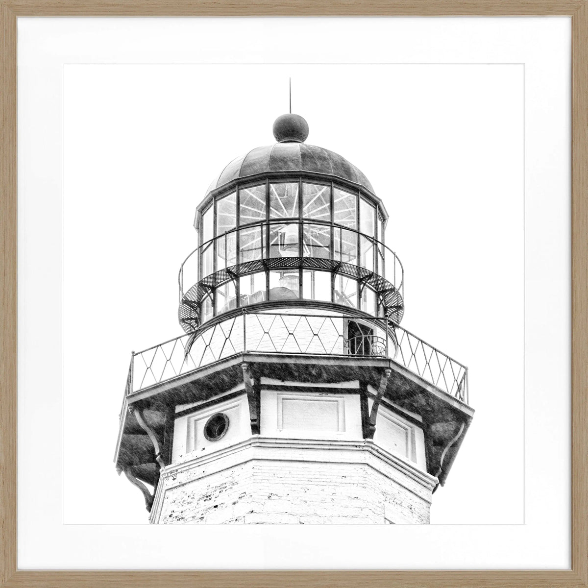 Schwarz-weiß Poster mit Rahmen, Hamptons Montauk Lighthouse Motiv, von Cosman-Photocollection, quadratisch 55x55cm