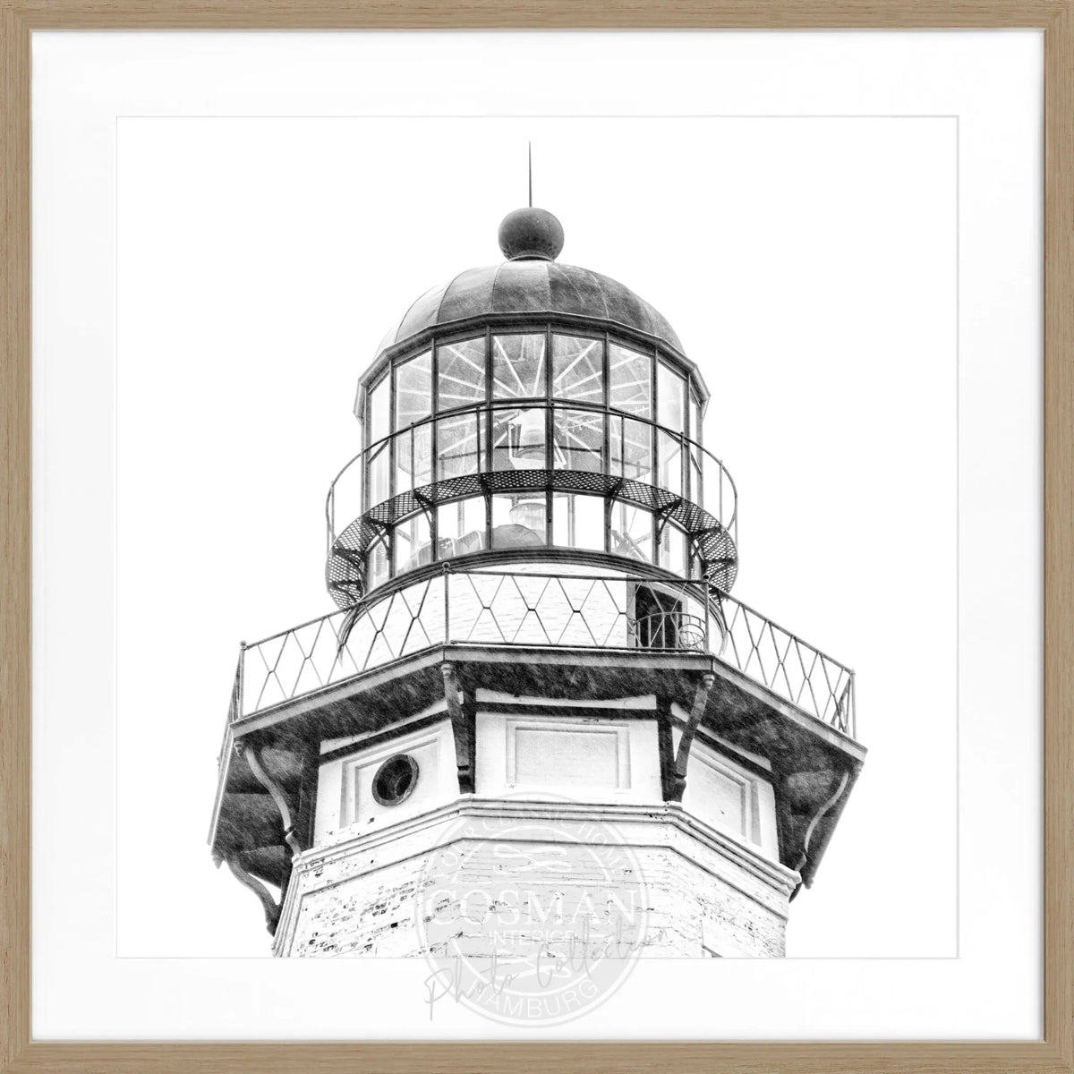 Schwarz-weiß Poster mit Rahmen, Hamptons Montauk Lighthouse Motiv, von Cosman-Photocollection, quadratisch 55x55cm