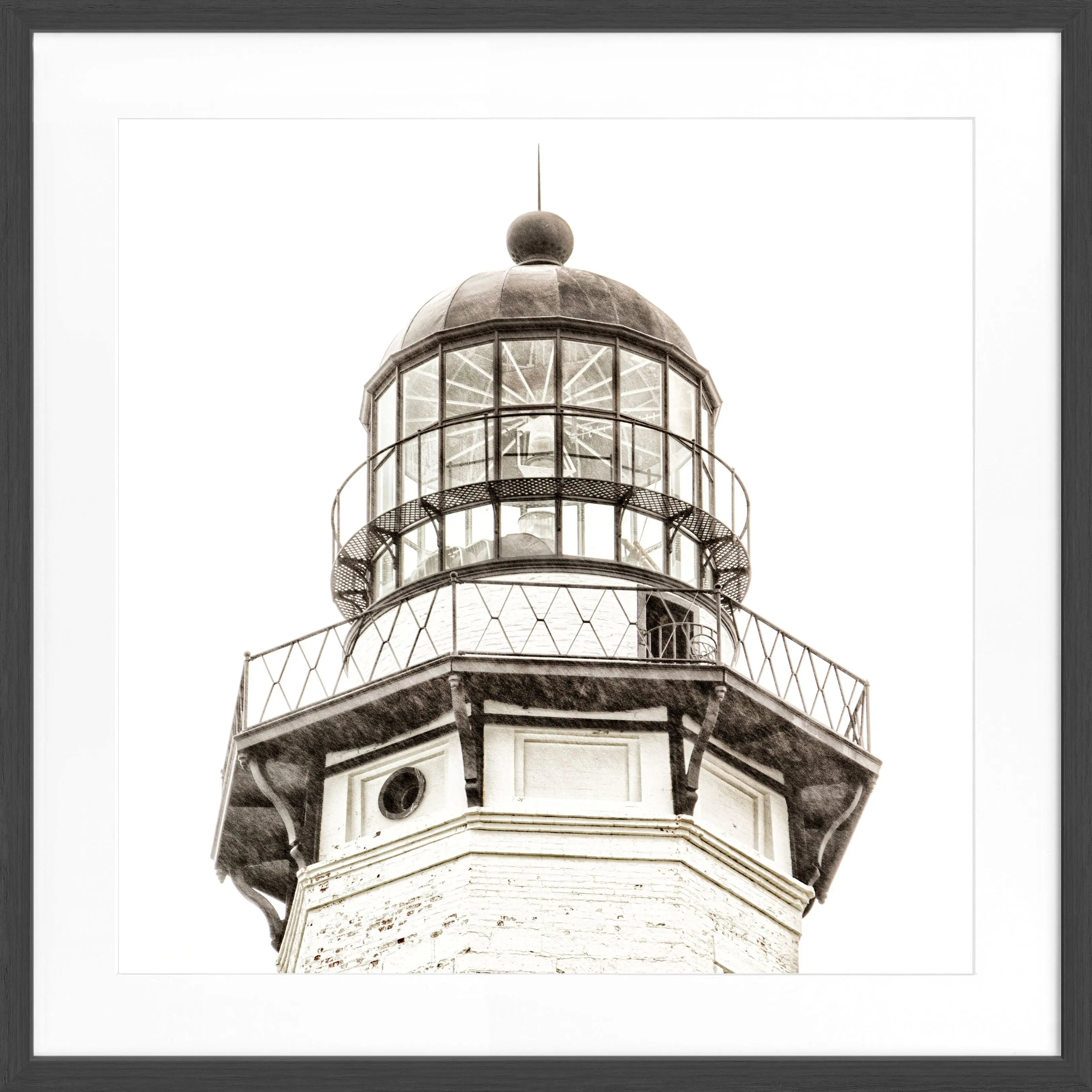 Schwarz-weiß Poster mit Rahmen von Cosman-Photocollection, Hamptons Montauk Leuchtturm, quadratisches Motiv, 55x55 cm