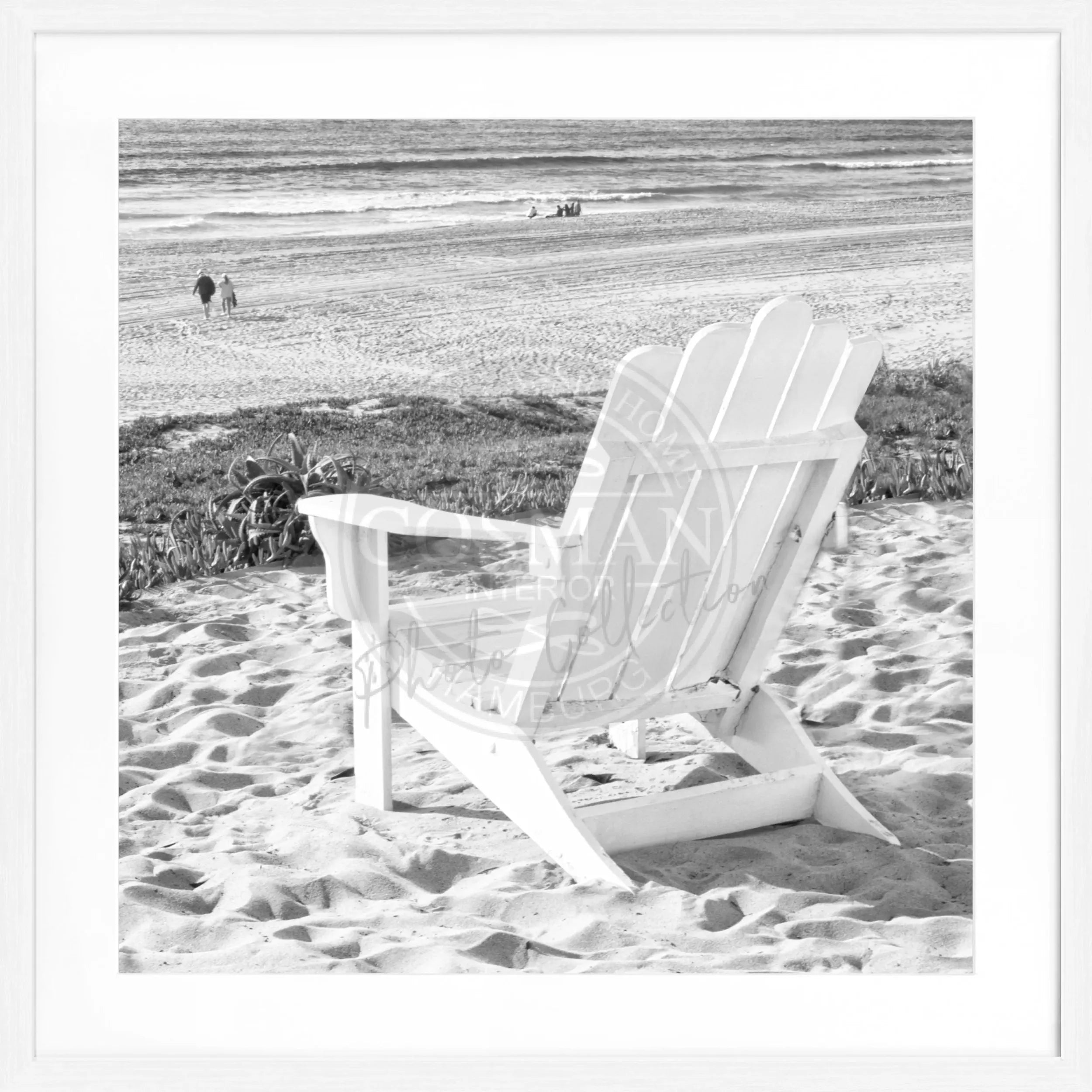 Schwarz-weiß Poster mit Rahmen, Kalifornien Motiv 'Deckchair' von Cosman-Photocollection, quadratisch, 55x55 cm