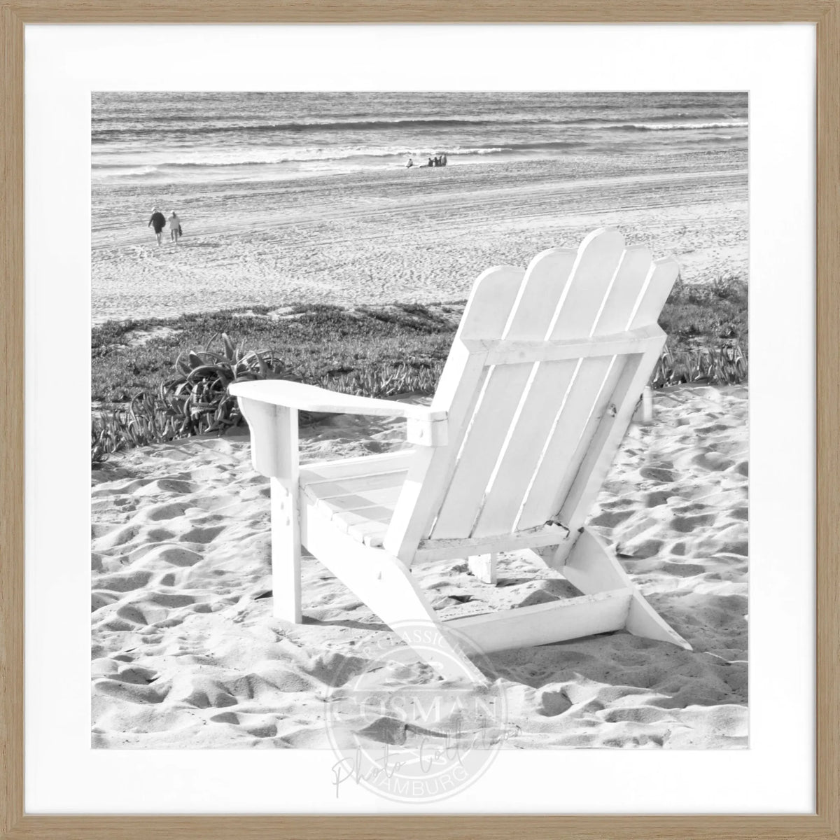 Schwarz-weiß Poster mit Rahmen von Kalifornien ’Deckchair’ von Cosman-Photocollection, quadratisch 55x55cm, dekoratives Wandbild