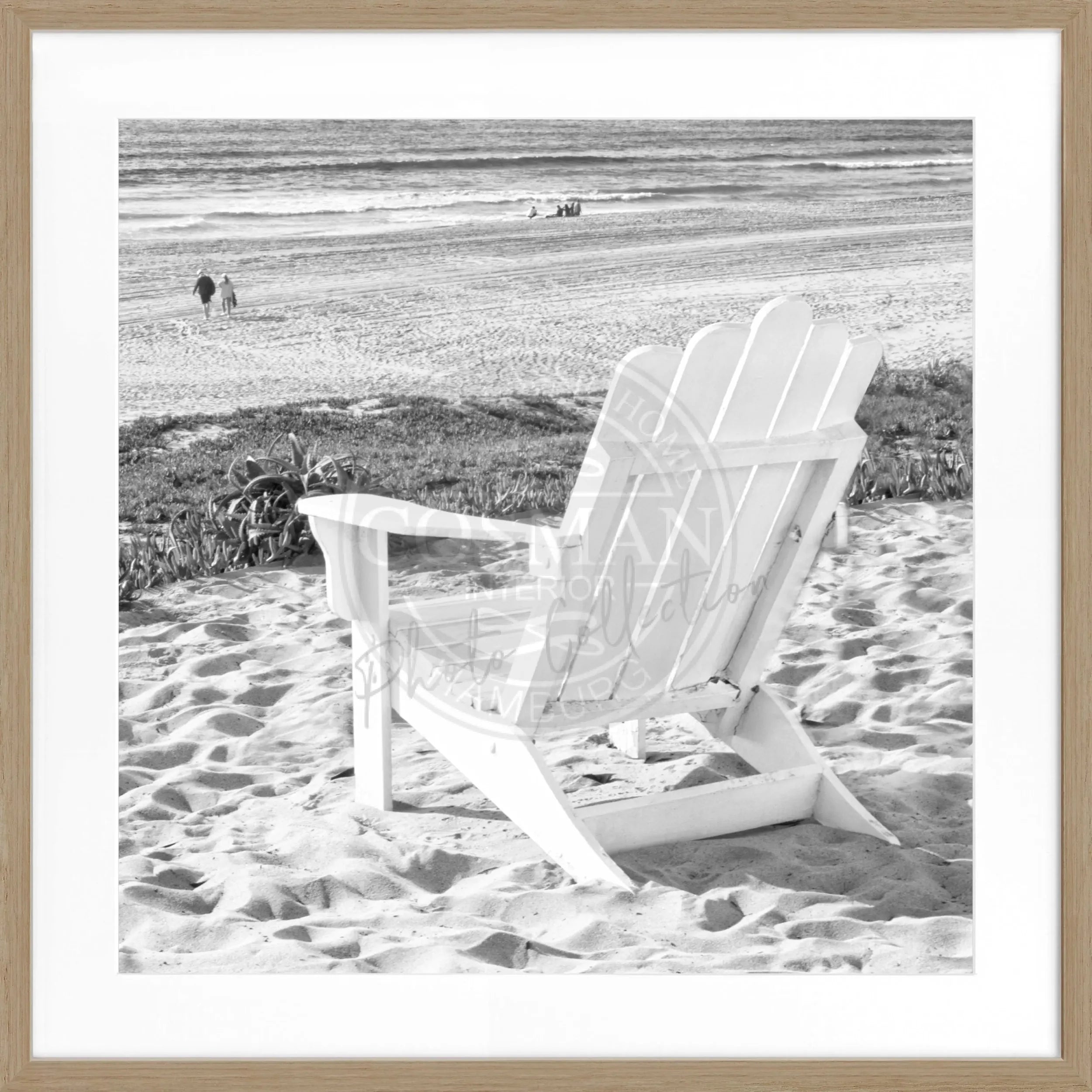 Schwarz-weiß Poster mit Rahmen von Kalifornien ’Deckchair’ von Cosman-Photocollection, quadratisch 55x55cm, dekoratives Wandbild