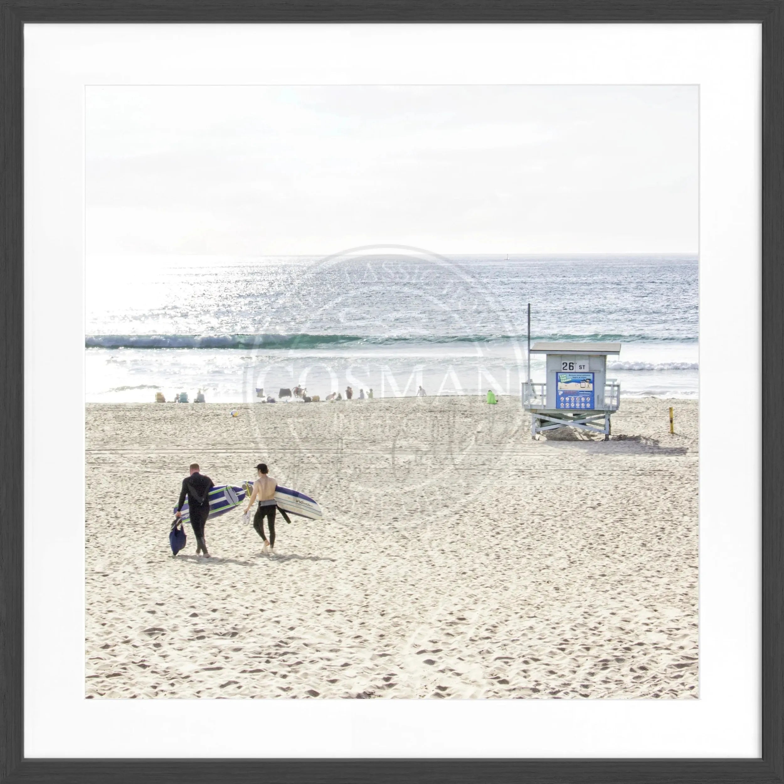Schwarz-weiß Poster mit Rahmen von Cosman-Photocollection, Kalifornien Manhattan Beach, quadratisch, 55x55cm, Fotokunst, Wanddekoration