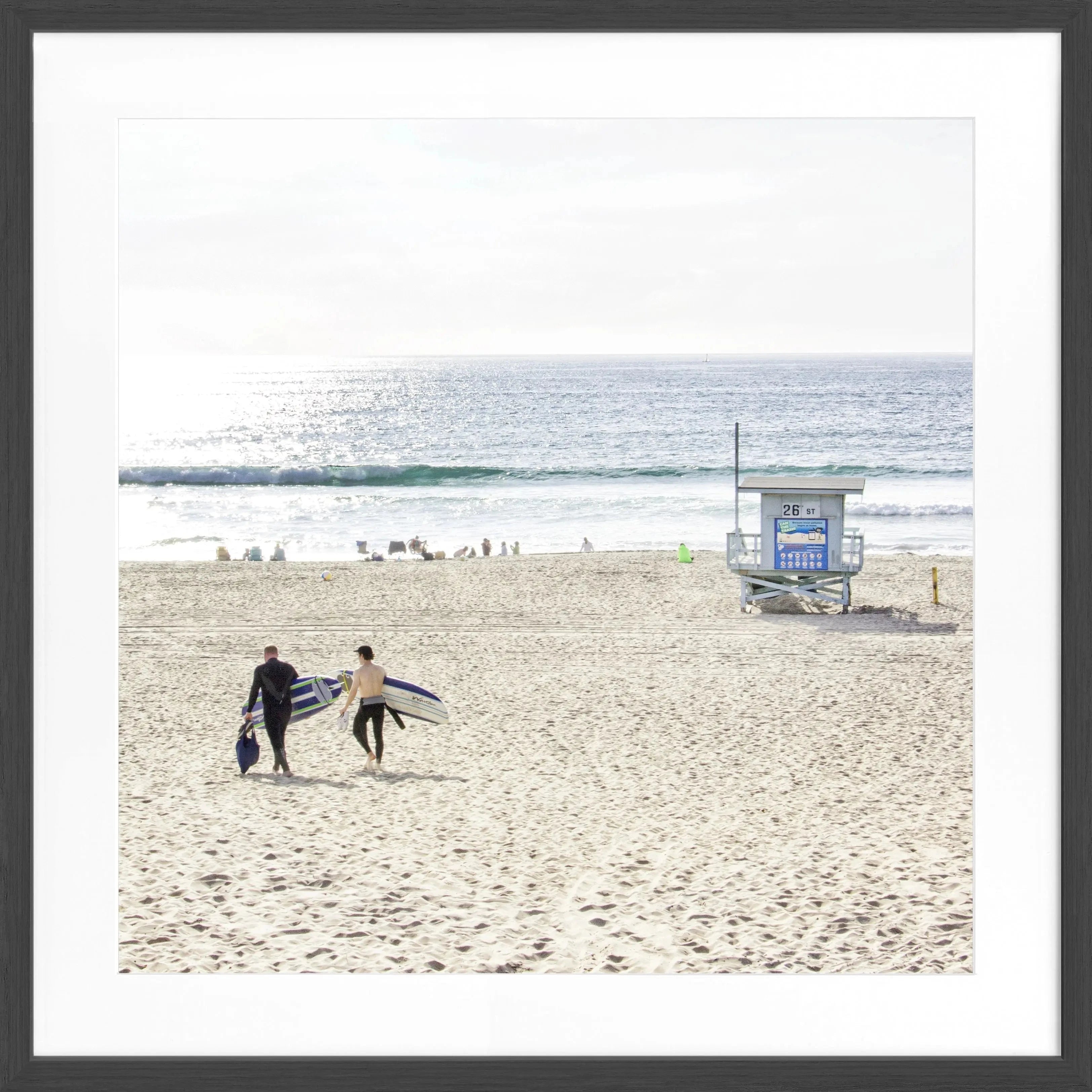 Schwarz-weiß Poster mit Rahmen von Cosman-Photocollection, Kalifornien Manhattan Beach, quadratisch, 55x55cm, Fotokunst, Wanddekoration