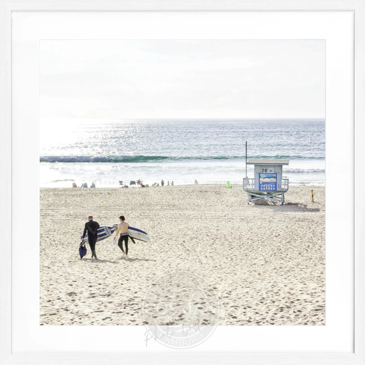 Schwarz-weiß Poster mit Rahmen, Kalifornien Manhattan Beach, von Cosman-Photocollection, quadratisch 55x55 cm, Fotokunst.