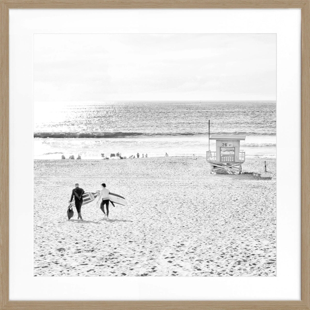 Schwarz-weiß Poster mit Rahmen, Kalifornien Manhattan Beach Motiv, quadratisch, 55x55cm, von Cosman-Photocollection
