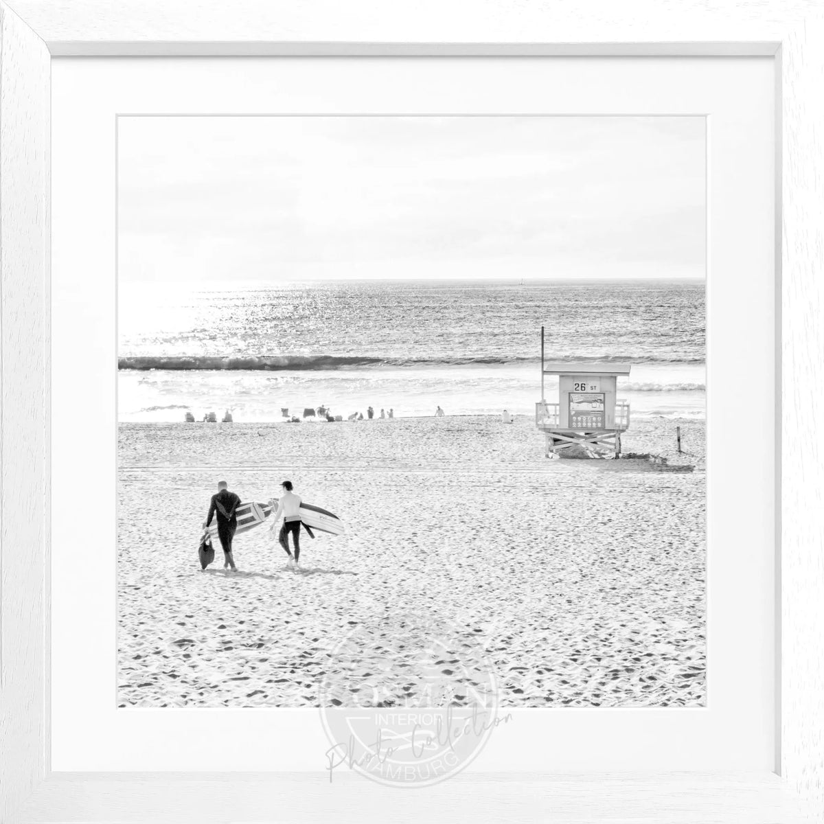 Schwarz-weiß Poster mit Rahmen, Kalifornien Manhattan Beach, von Cosman-Photocollection, quadratisch 55x55cm, Strandmotiv