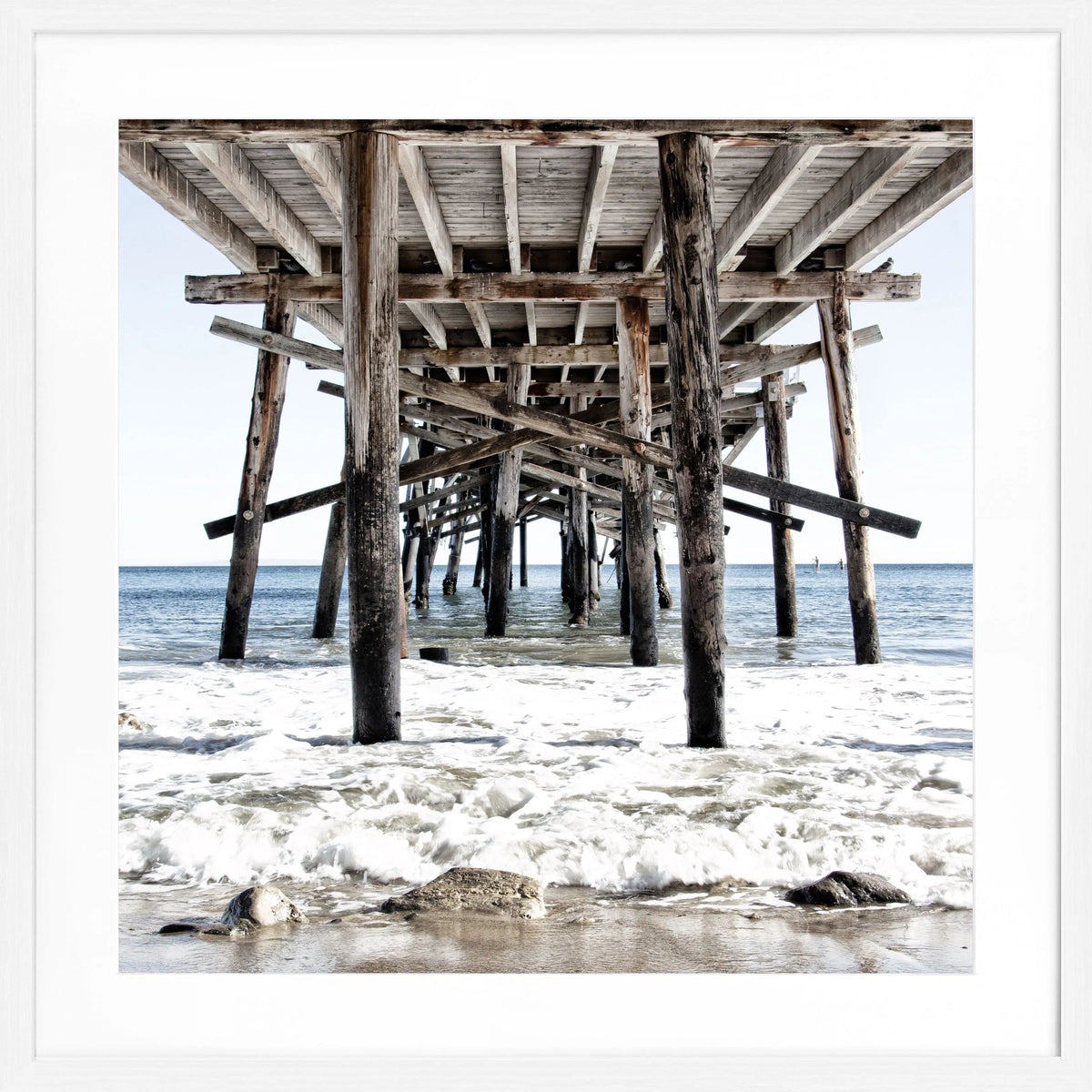 Schwarz-weiß Poster mit Rahmen von Cosman-Photocollection, Kalifornien Pier Motiv, quadratisch 55x55cm, Wanddekoration