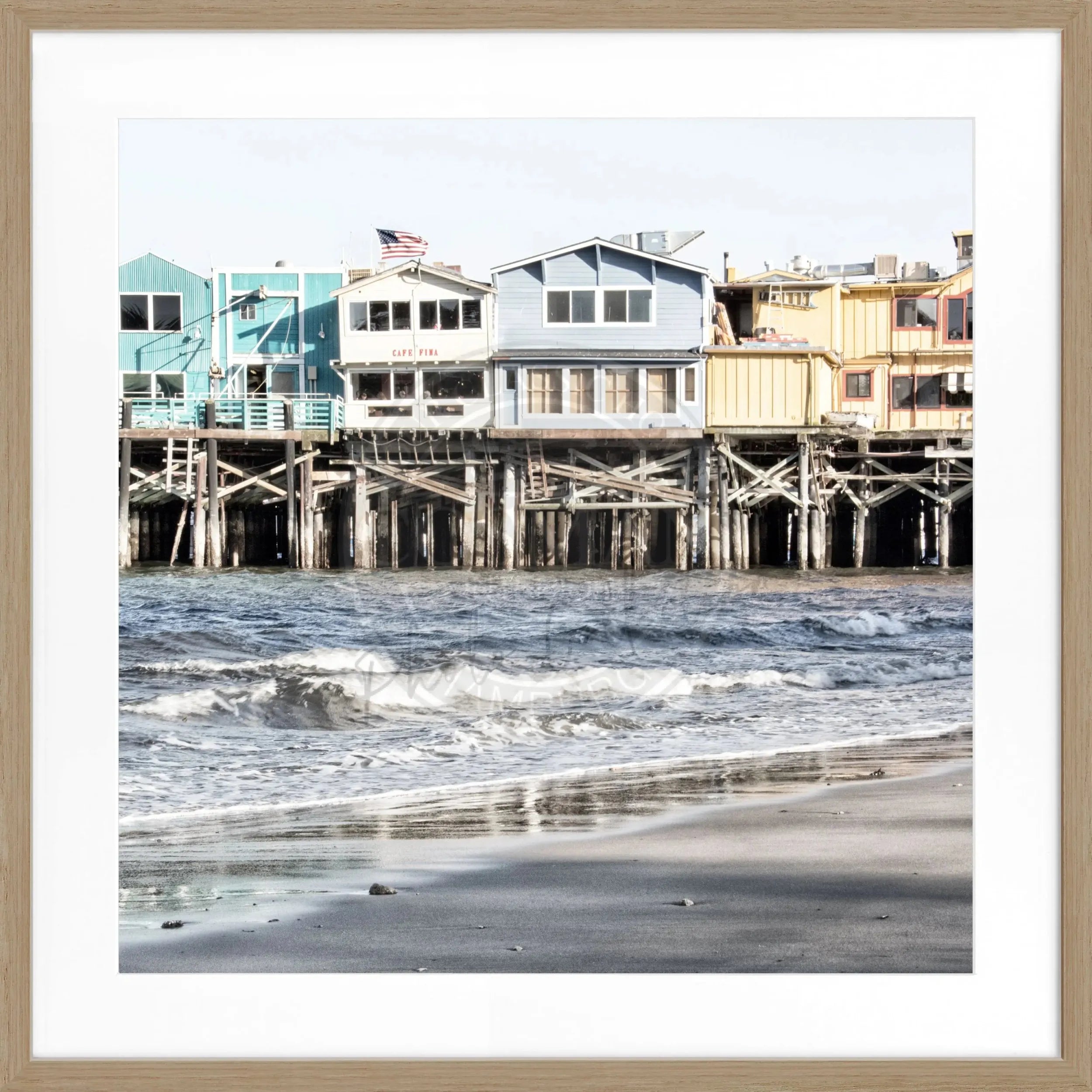 Schwarz-weiß Poster mit Rahmen, Kalifornien Pier Monterey Motiv, quadratisch, 55x55cm, von Cosman-Photocollection