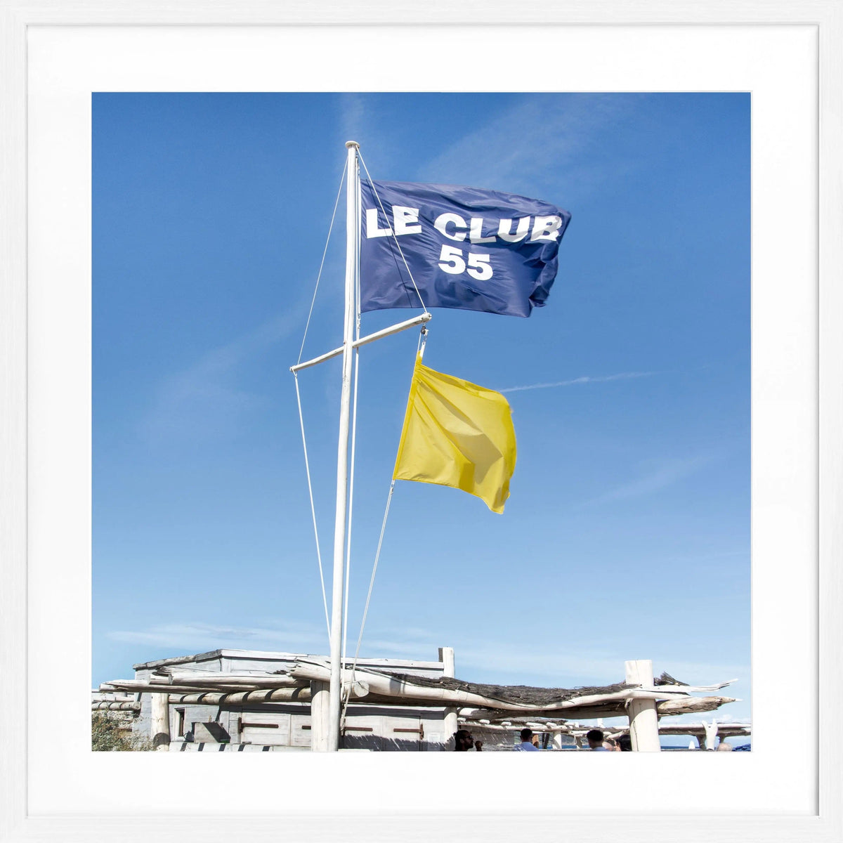 Schwarz-Weiß-Poster mit Rahmen von Cosman-Photocollection, Motiv ’Le Club 55’ Saint Tropez, quadratisch, 55x55 cm