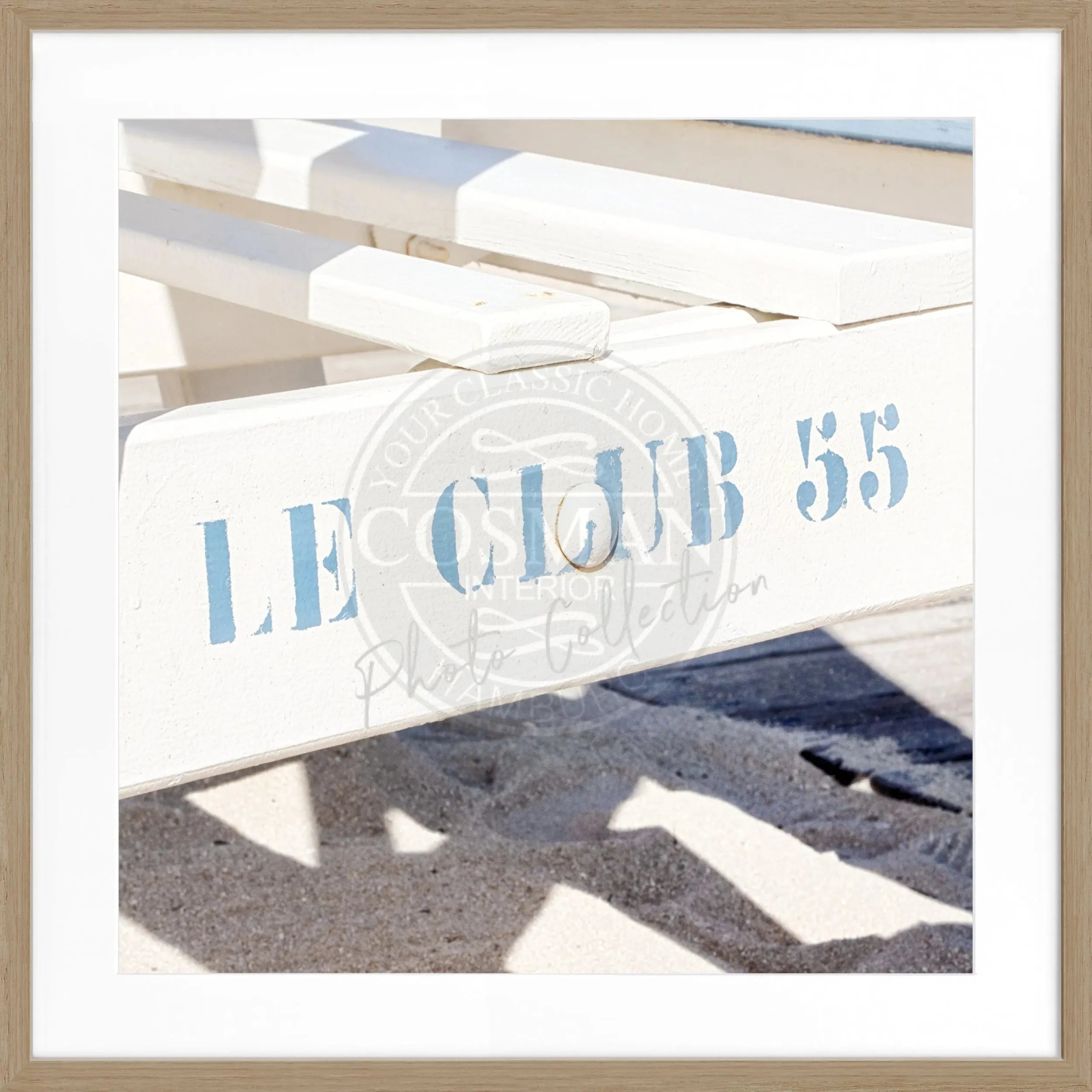 Schwarz-weiß Poster mit Rahmen 'Le Club 55' Saint Tropez, quadratisches Format 55x55cm, von Cosman-Photocollection.