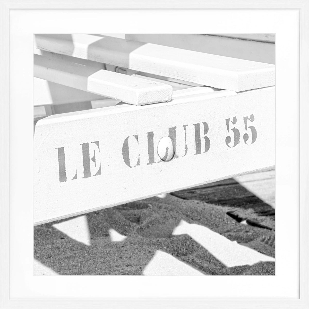 Schwarz-weiß Poster mit Rahmen 'Le Club 55' Saint Tropez von Cosman-Photocollection, quadratisch, 55x55 cm, stilvolles Dekor.