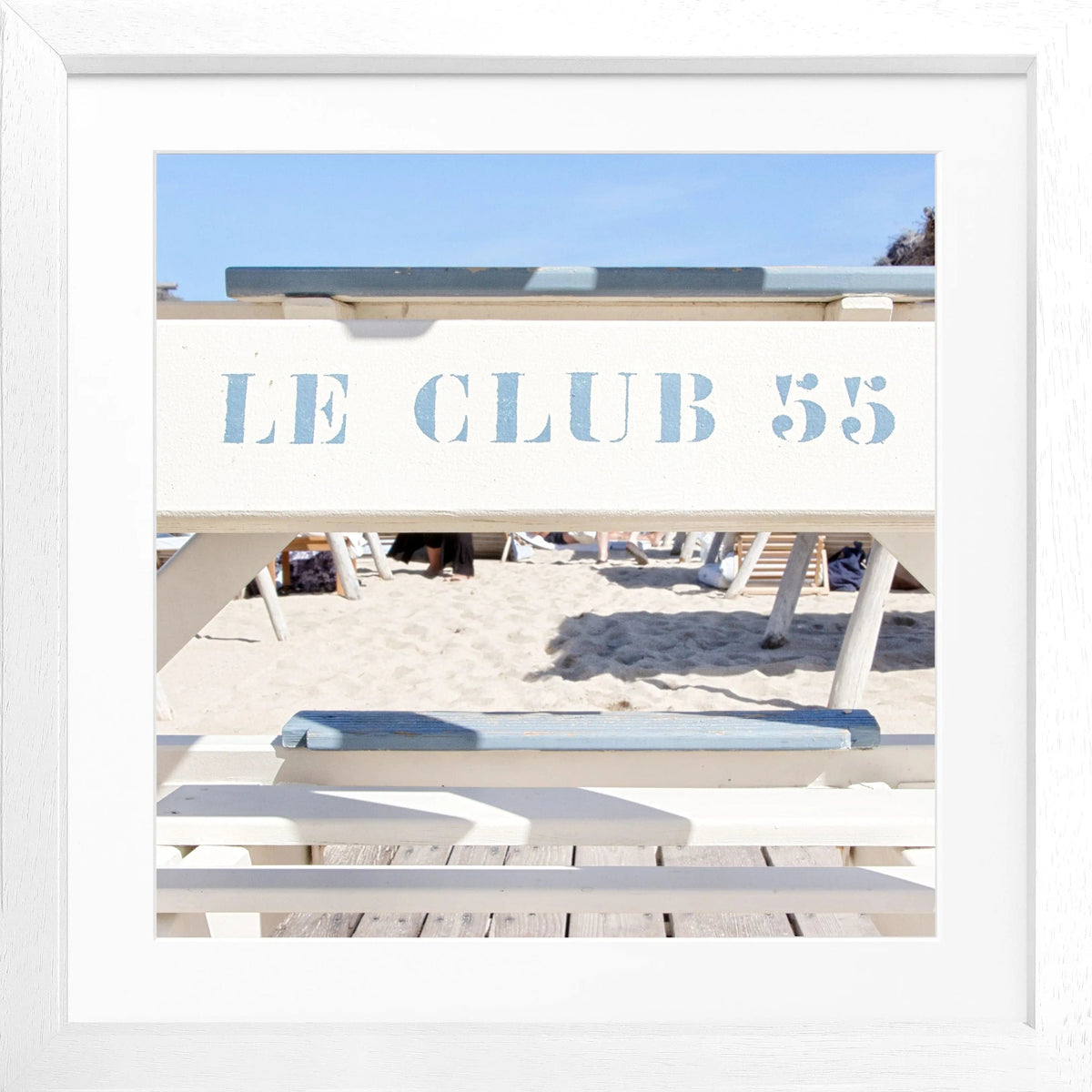 Schwarz-weiß Poster mit Rahmen 'Le Club 55' Saint Tropez, quadratisch, 55x55cm, von Cosman-Photocollection.