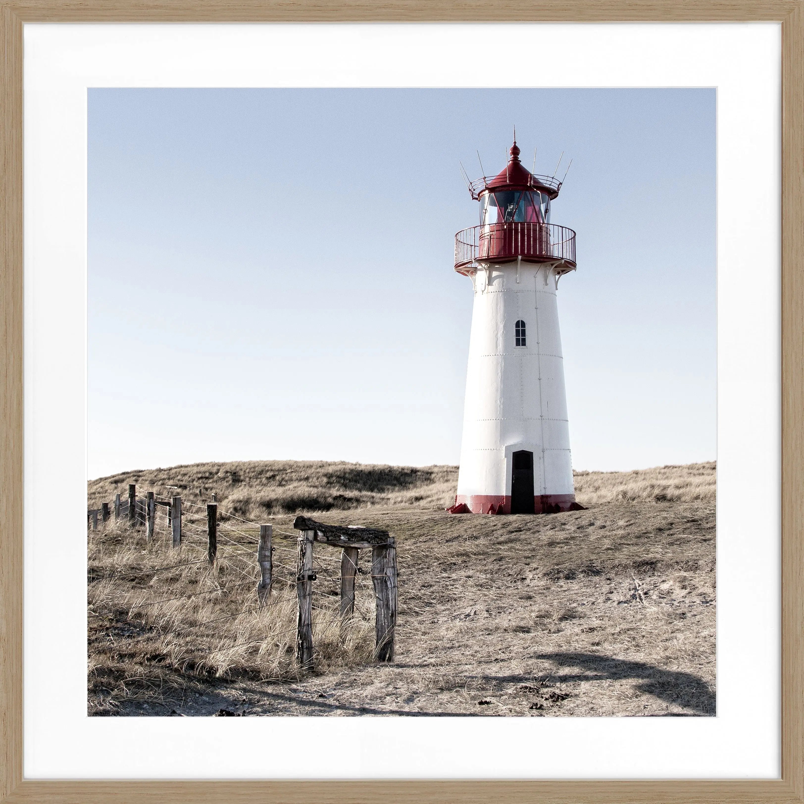 Schwarz-weiß Poster mit Rahmen, Leuchtturm List West auf Sylt, von Cosman-Photocollection, quadratisch, 55x55 cm