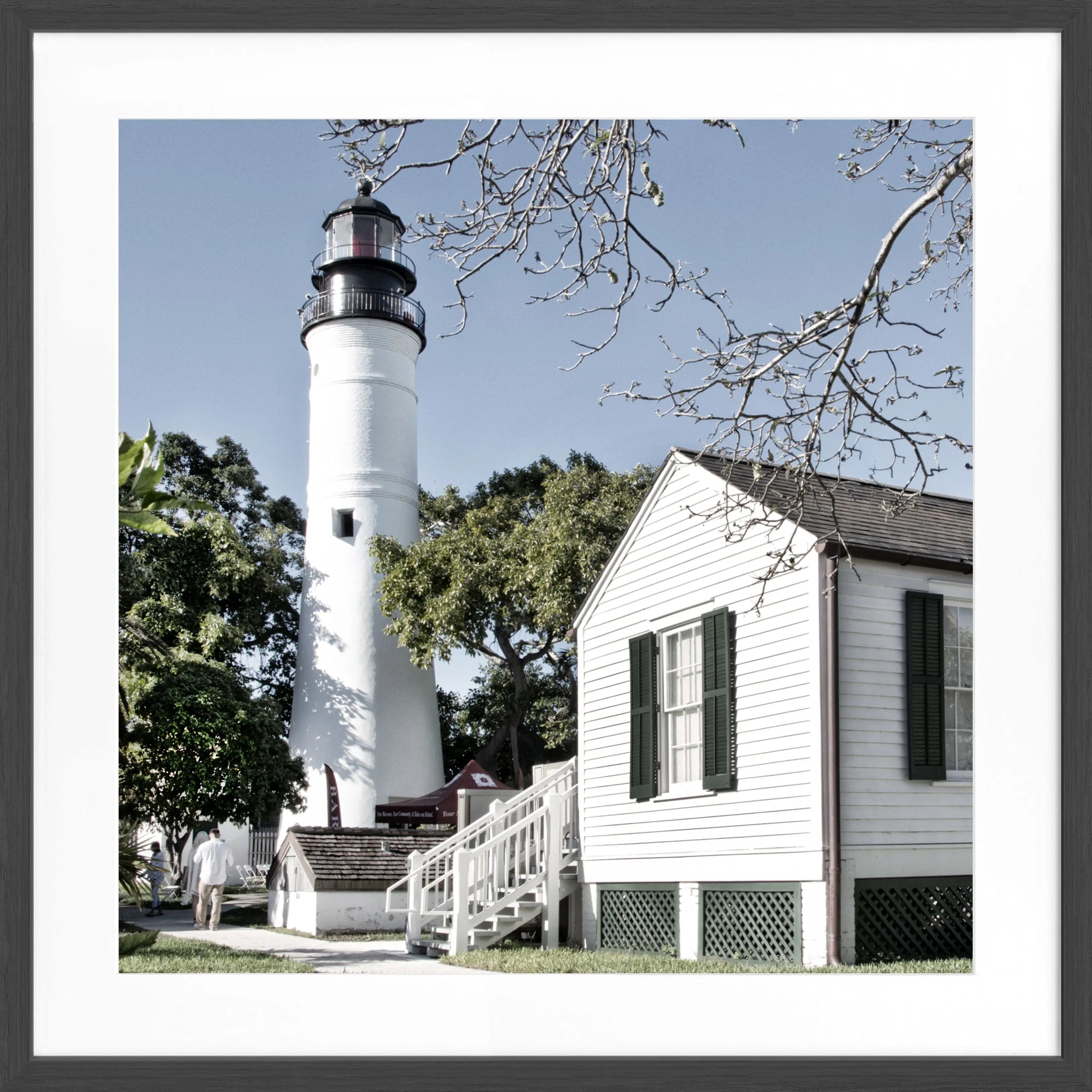 Schwarz-weiß Poster mit Rahmen von Cosman-Photocollection, Lighthouse Motiv aus Key West, Florida, 55x55cm quadratisch