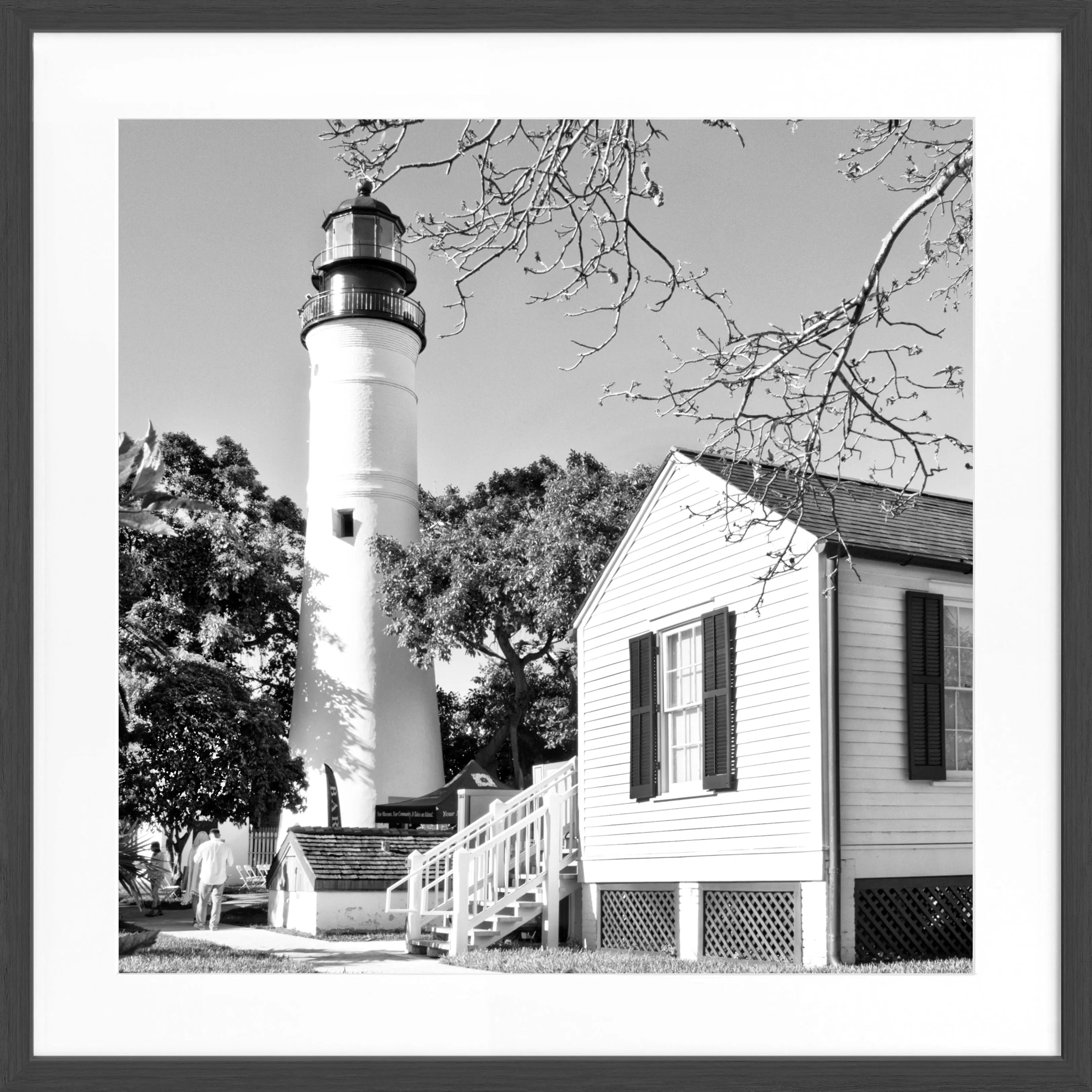 Schwarz-weiß Poster mit Rahmen von Cosman-Photocollection, Lighthouse-Motiv aus Florida Key West, 55x55 cm quadratisch
