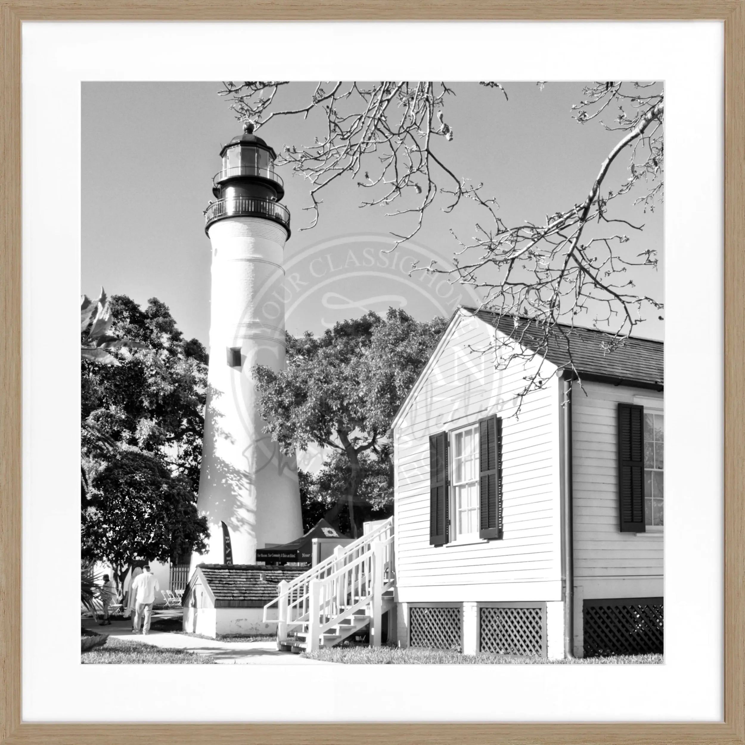 Schwarz-weiß Poster mit Rahmen 'Lighthouse' Florida Key West, von Cosman-Photocollection, 55x55cm quadratisch, Leuchtturm Motiv
