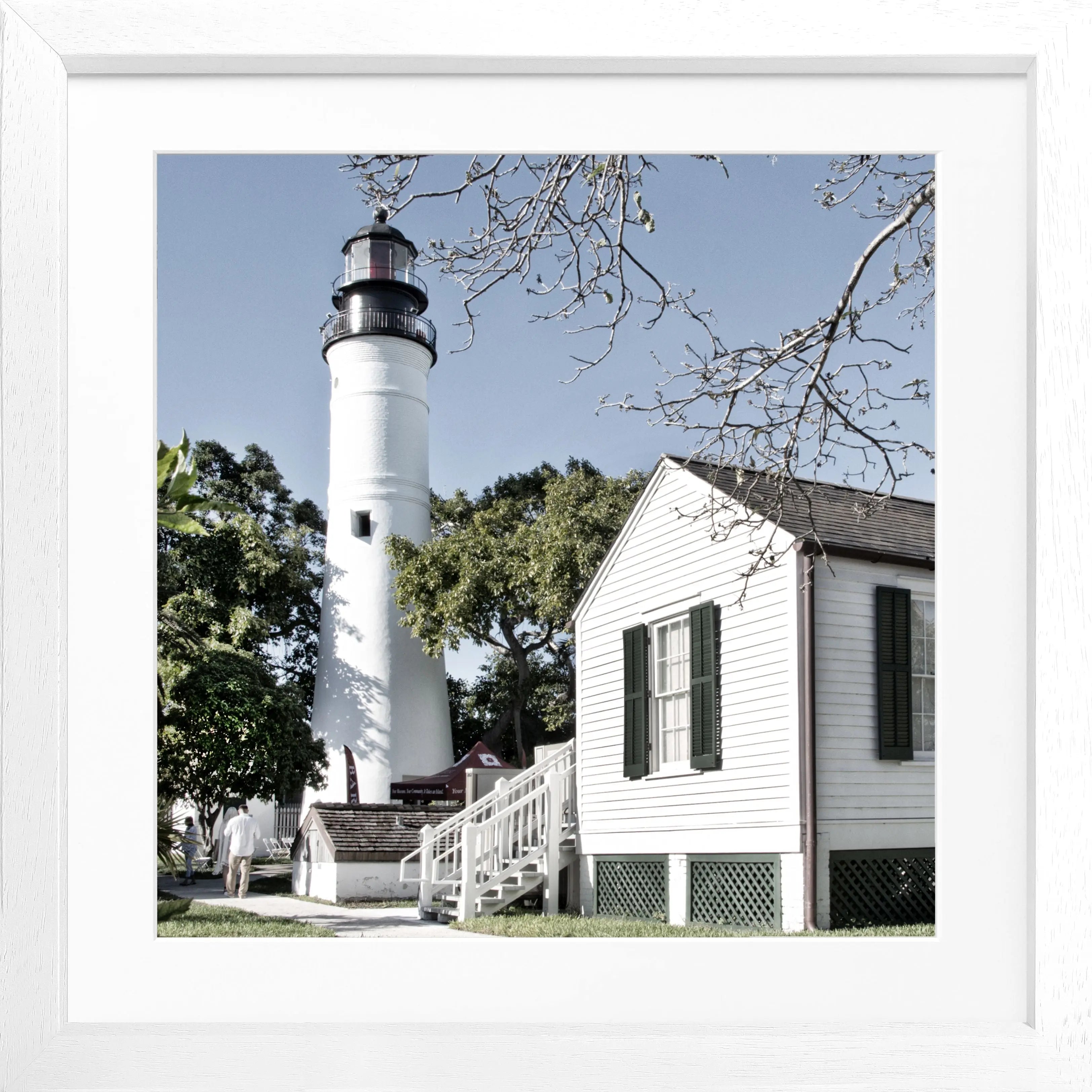 Schwarz-weiß Poster mit Rahmen, Lighthouse Florida Key West, von Cosman-Photocollection, quadratisches Bild, 55x55cm