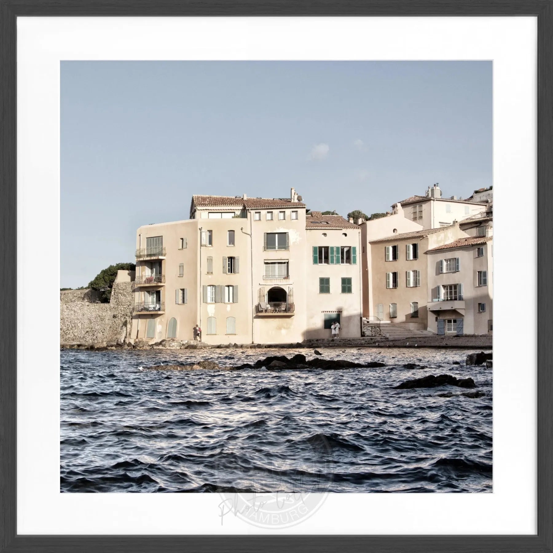 Schwarz-weiß Poster mit Rahmen von Saint Tropez, quadratisch 55x55cm, von Cosman-Photocollection, modernes Wohnaccessoire