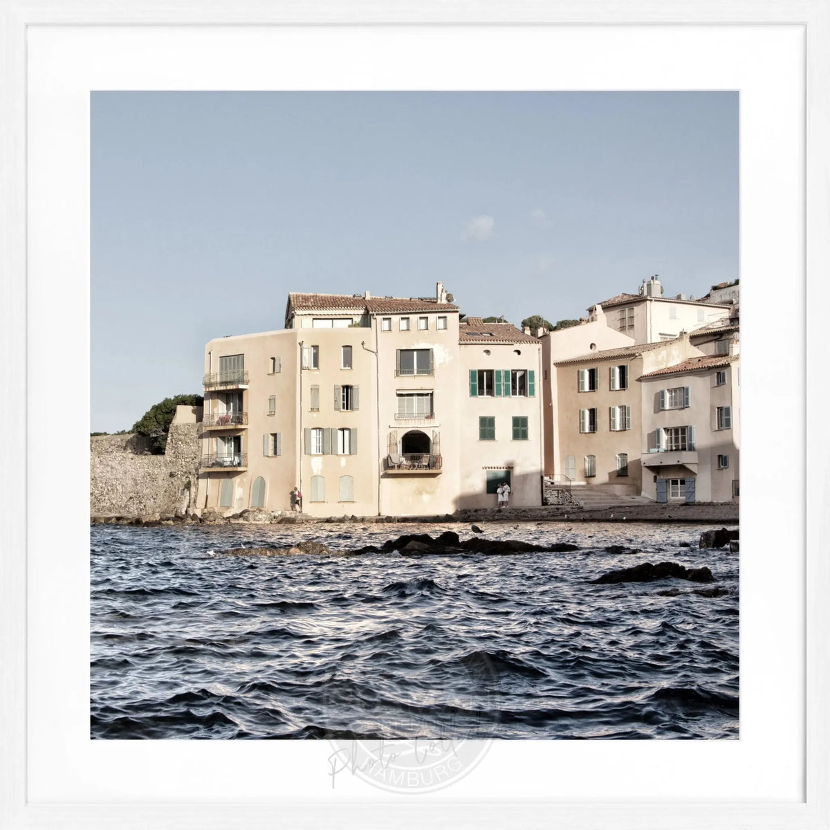 Schwarz-weiß Poster mit Rahmen, Saint Tropez Motiv, 55x55 cm, von Cosman-Photocollection, quadratisches Wandbild
