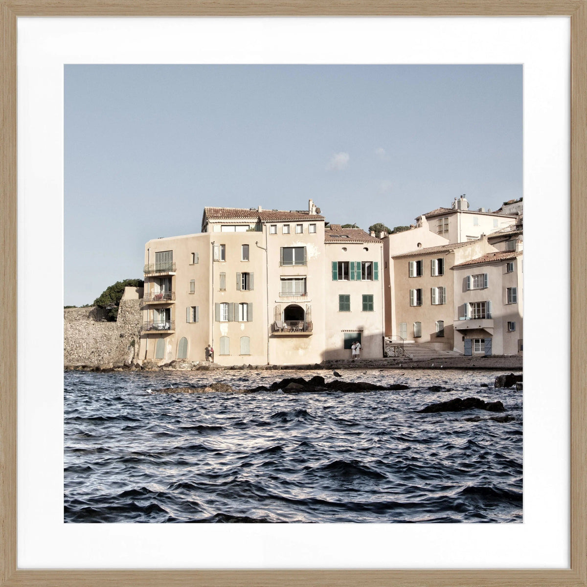 Schwarz-weißes quadratisches Poster mit Rahmen, Saint Tropez Motiv, von Cosman-Photocollection, 55x55 cm