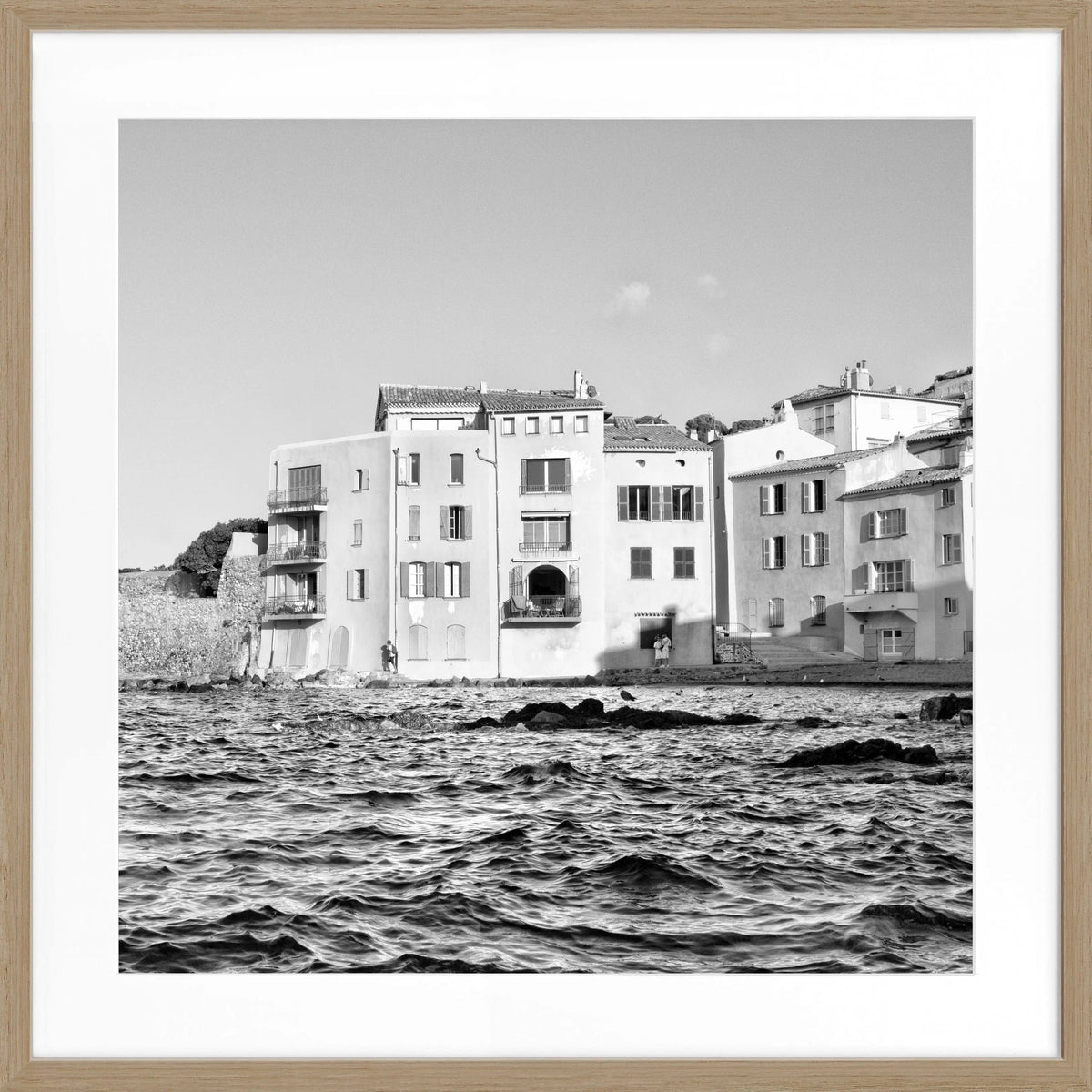 Schwarz-weiß Poster mit Rahmen von Cosman-Photocollection, Motiv Saint Tropez, quadratisch, 55x55cm, stilvolle Wanddekoration