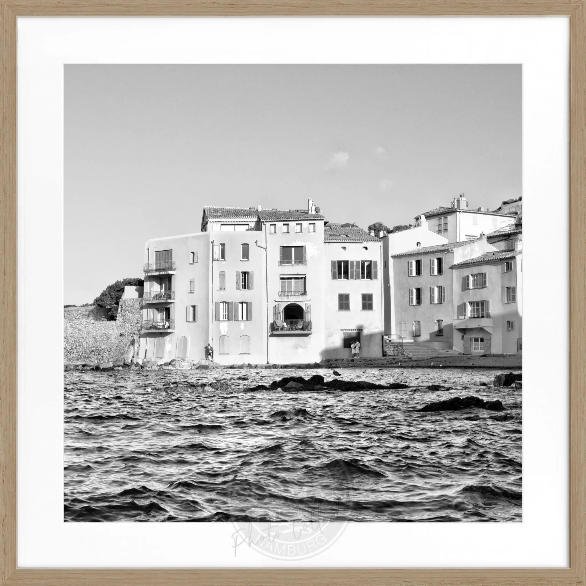 Schwarz-weiß Poster mit Rahmen von Cosman-Photocollection, Motiv Saint Tropez, quadratisch, 55x55cm, stilvolle Wanddekoration