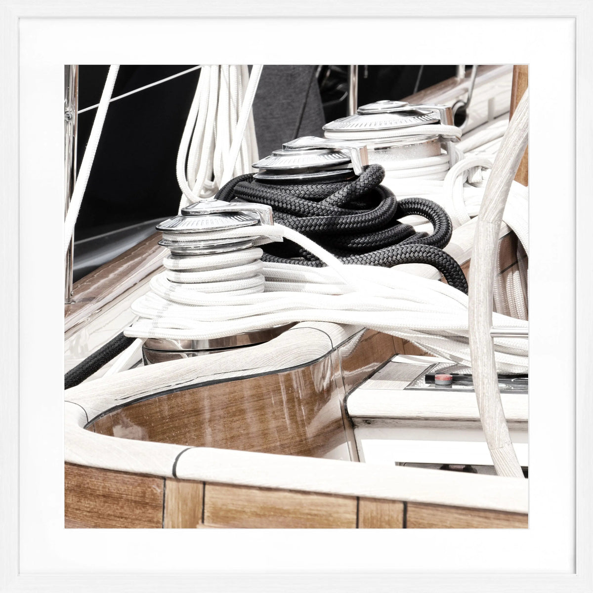 Schwarz-weiß Poster mit Rahmen von Cosman-Photocollection, Segelboot-Motiv in Saint Tropez, 55x55cm, quadratisch