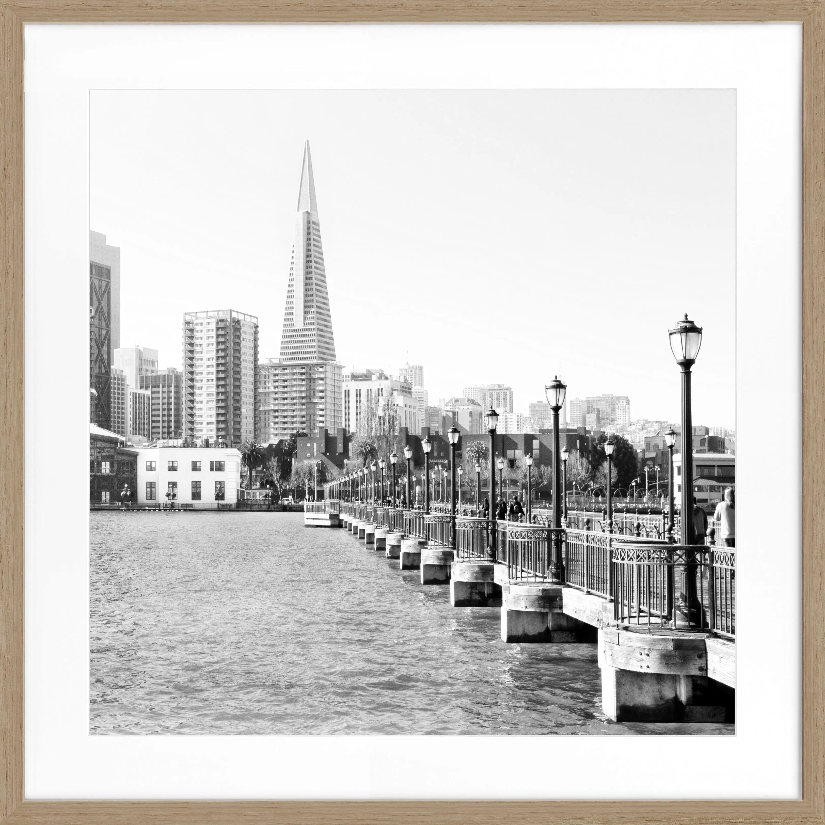 Schwarz-weiß Poster mit Rahmen von Cosman-Photocollection, Skyline San Francisco, quadratisch, 55x55cm, stilvolles Stadtmotiv
