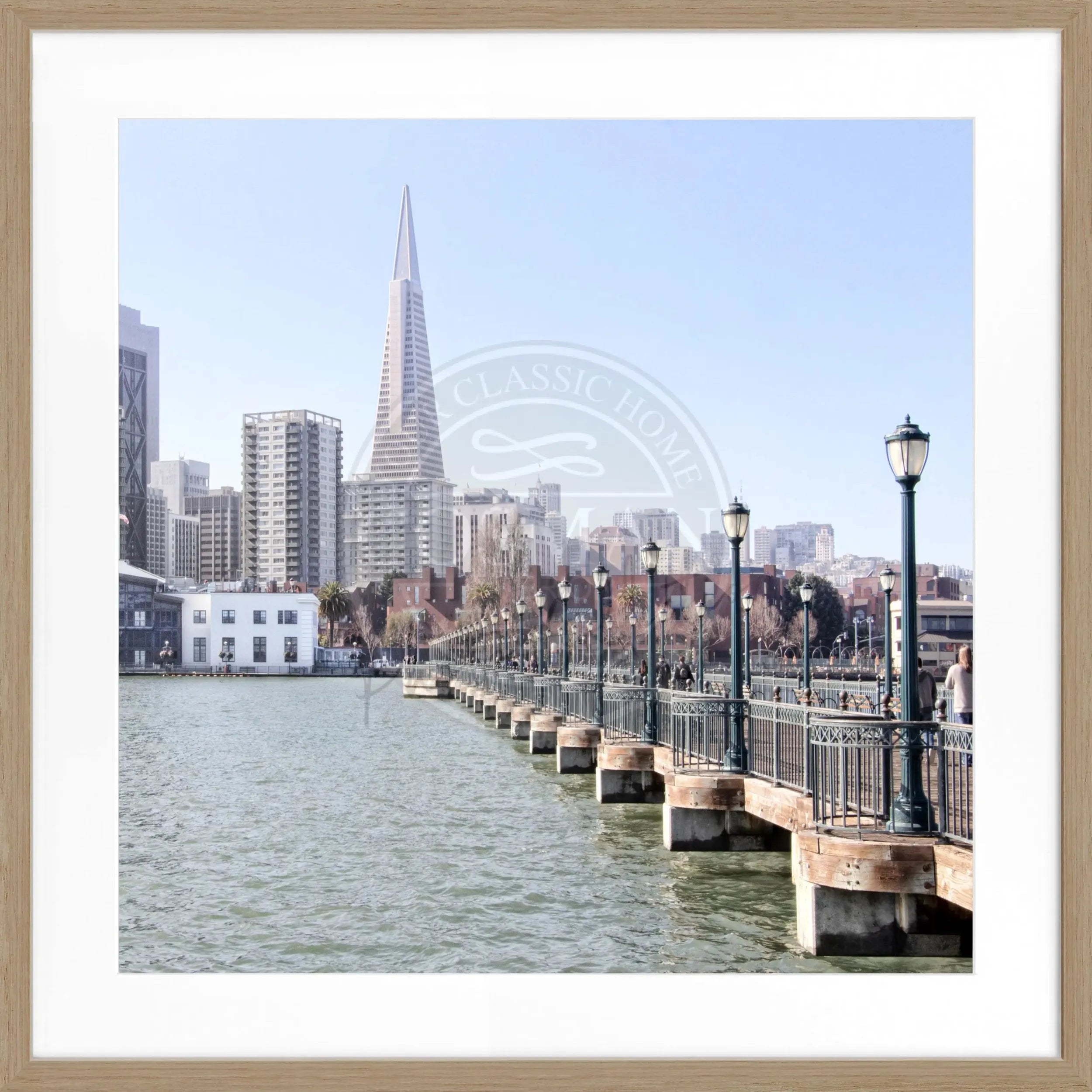 Schwarz-weiß Poster mit Rahmen von Cosman-Photocollection, Skyline von San Francisco, quadratisch, 55x55cm, urbanes Stadtbild