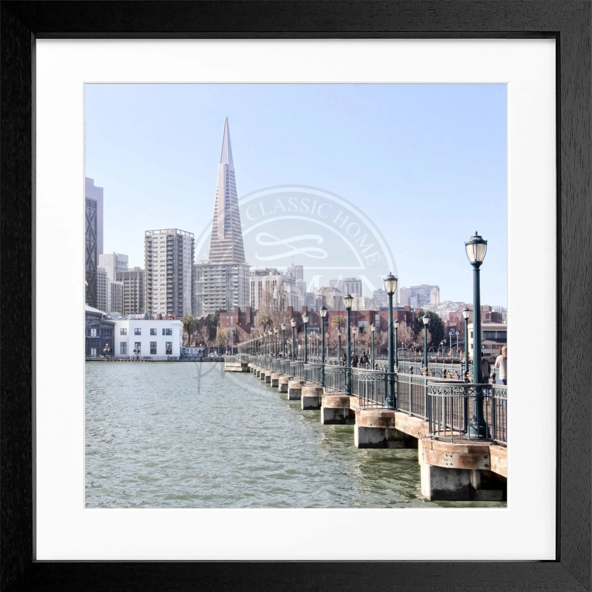 Schwarz-weiß Poster mit Rahmen, Skyline von San Francisco, Cosman-Photocollection, quadratisch 55x55cm, modernes Wandbild