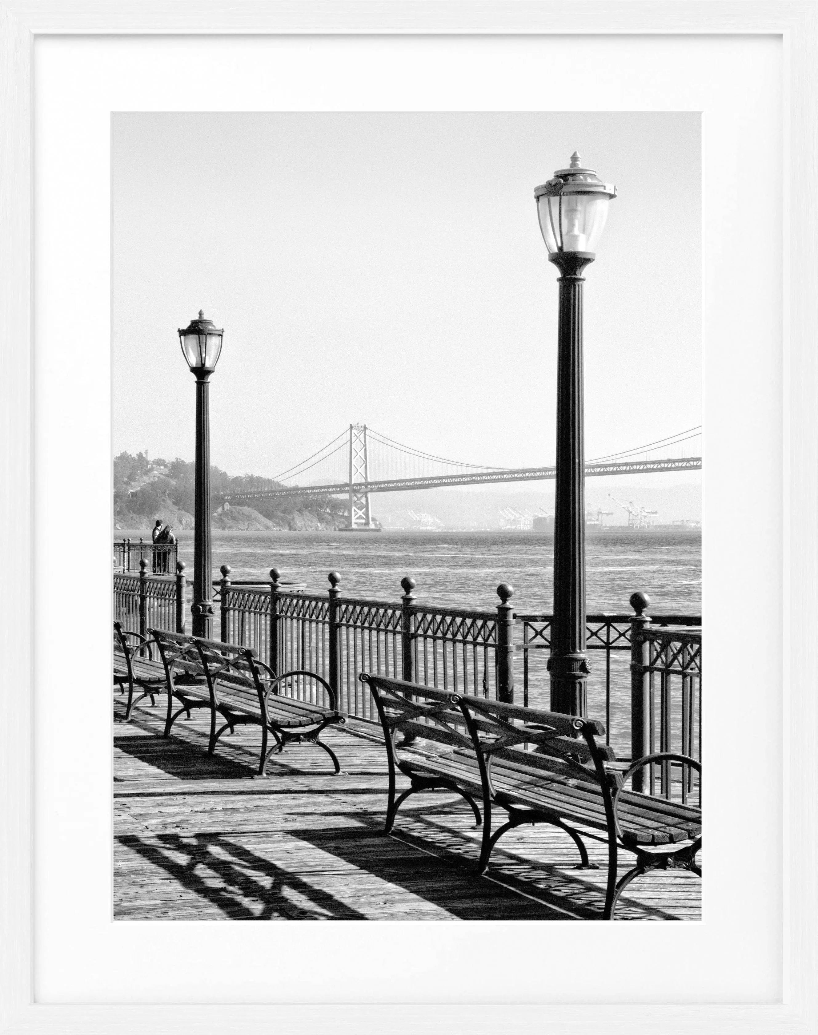 Schwarz-weiß Poster mit Rahmen, Bay Bridge San Francisco, von Cosman-Photocollection, 25x31 cm, beeindruckende Stadtbrücke Ansicht