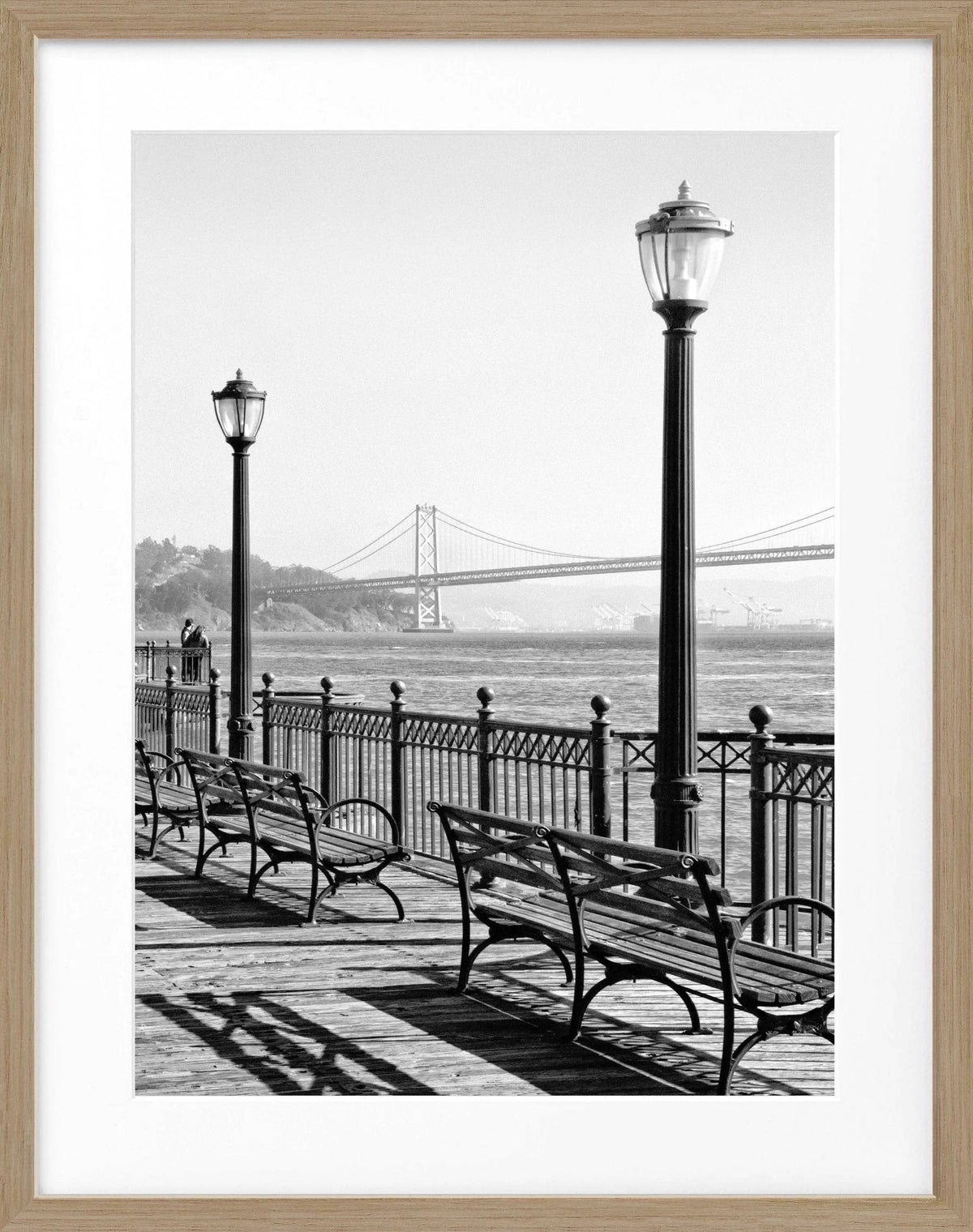 Schwarz-weiß Poster mit Rahmen von Cosman-Photocollection, Bay Bridge San Francisco, 25x31 cm, kunstvoller Fotodruck