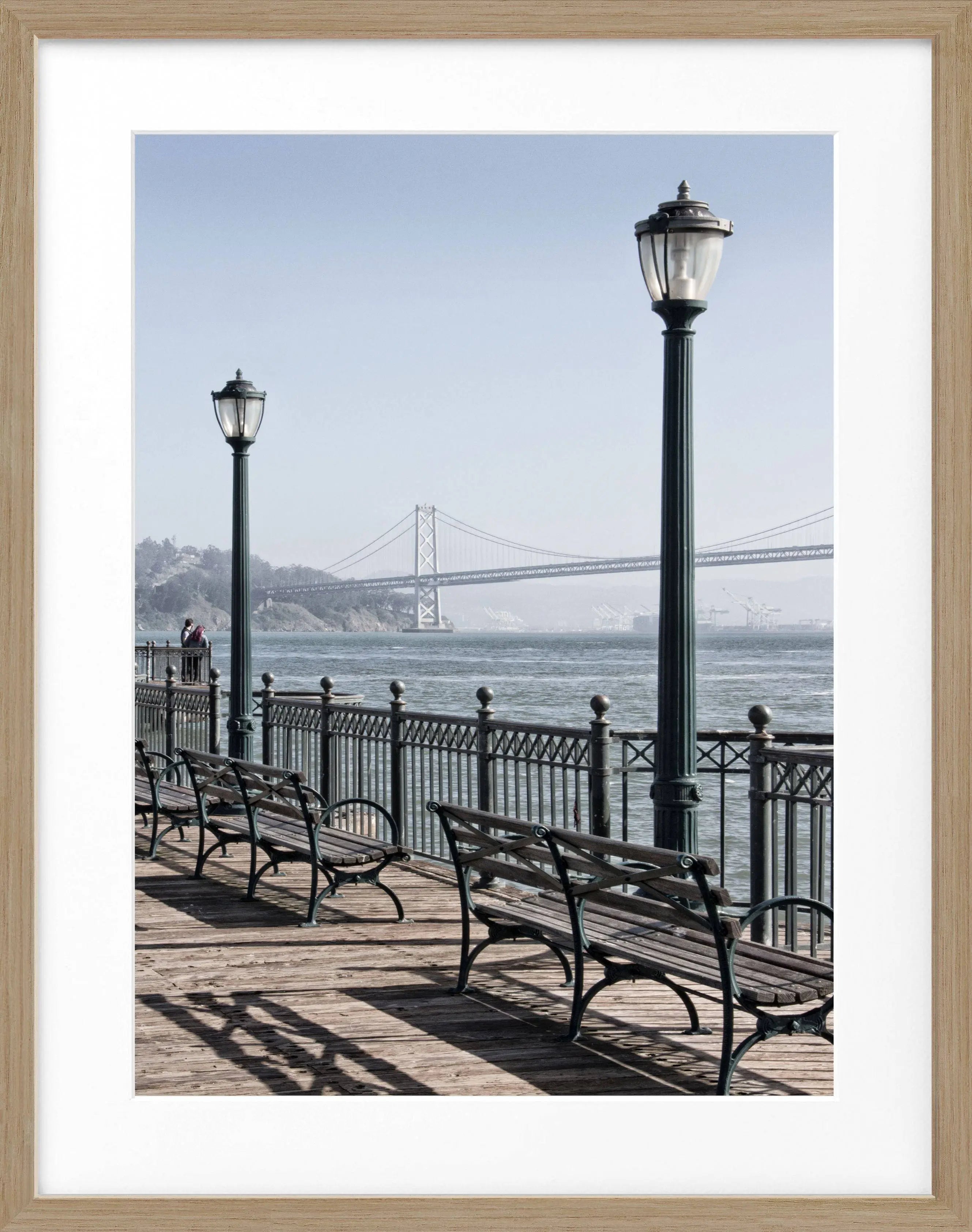 Schwarz-weiß Poster mit Rahmen von Cosman-Photocollection, Bay Bridge San Francisco, 25x31 cm, urbanes Stadtmotiv